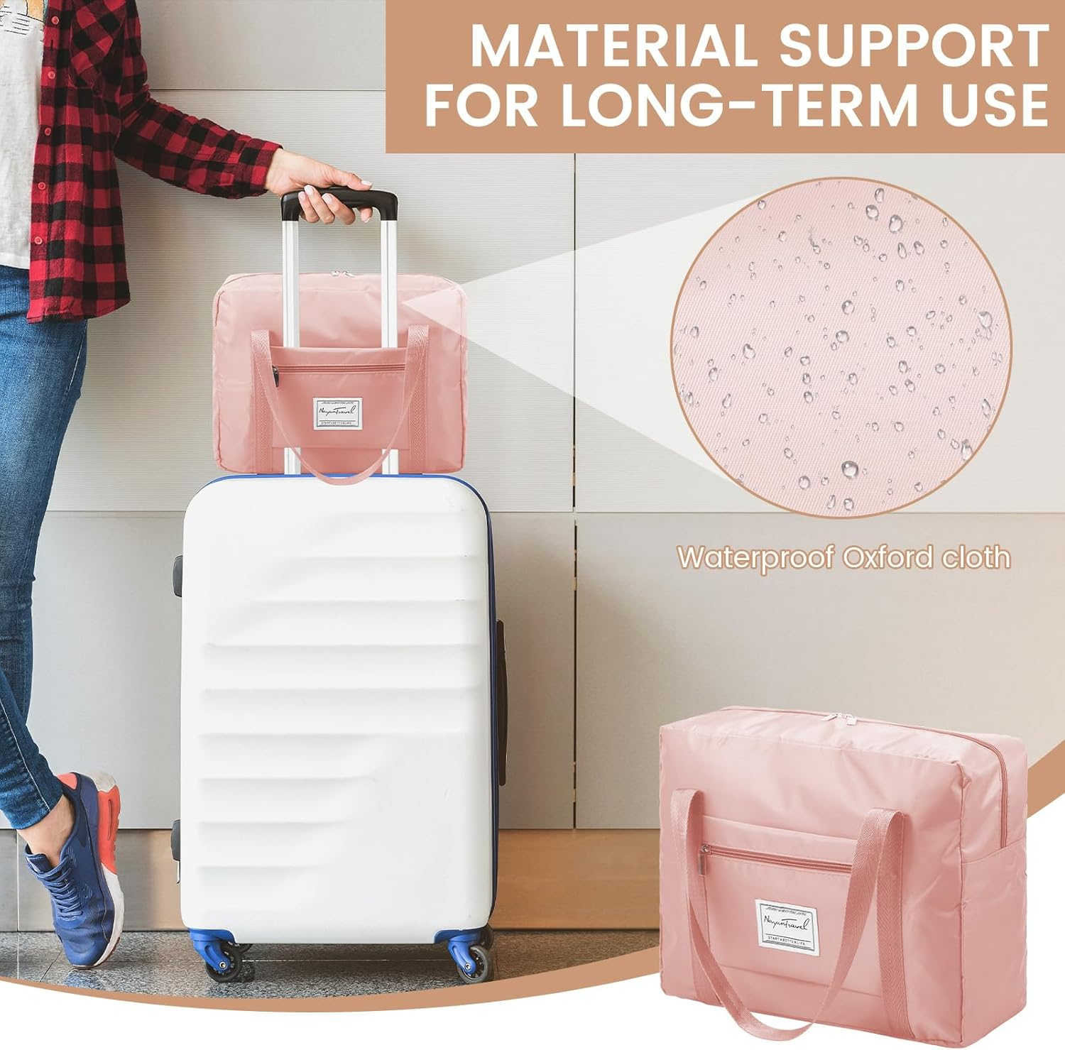 ZFLYCANP Travel Duffle Bag, Waterproof Lightweight Oxford Cloth Dry Wet Separation Design, Foldable Travel Duffel Bag for Indoor Outdoor Sport (Pink) image number 3