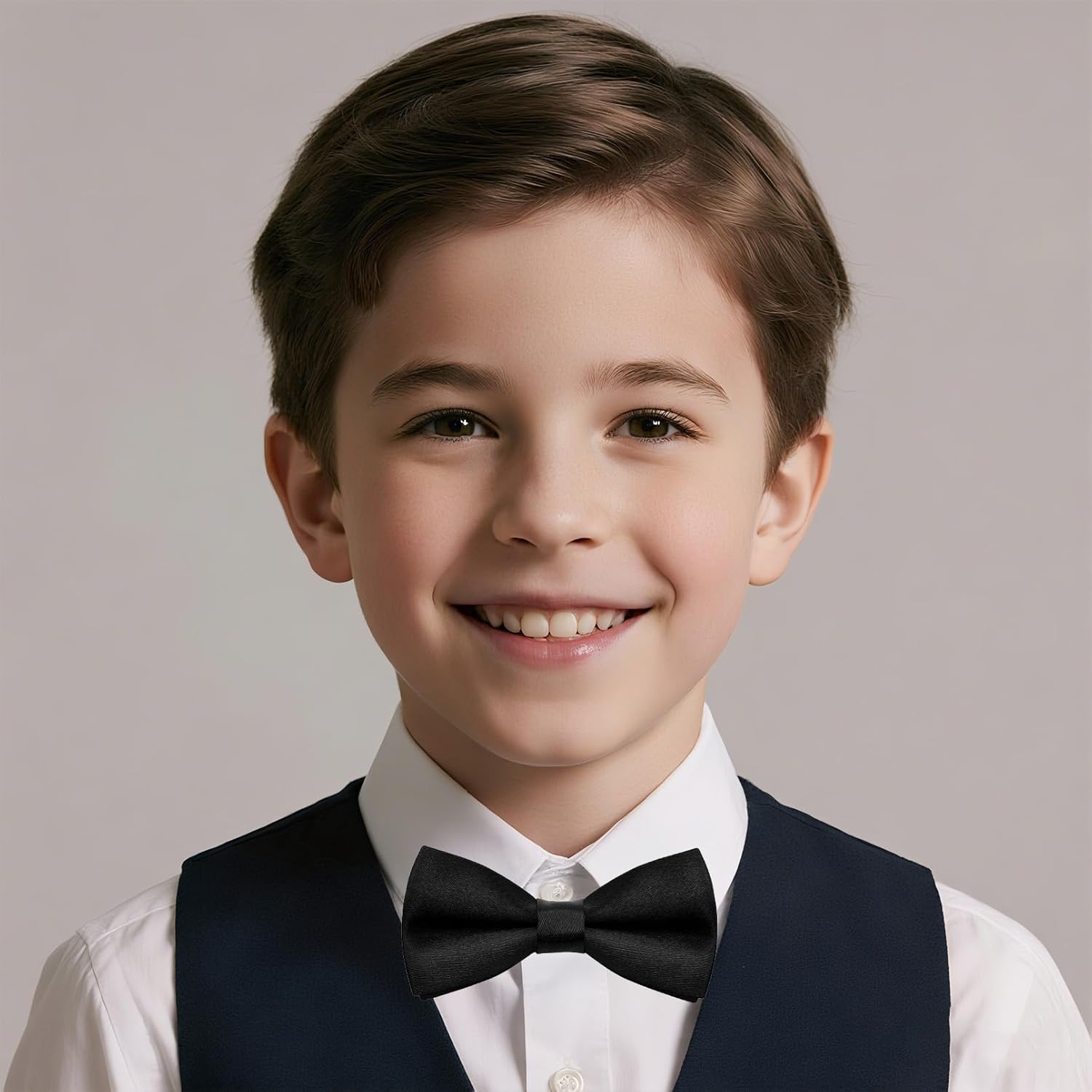 Kids Bow Ties Satin Toddler Bow Tie Adjustable Kids Solid Color Bowties for Boys School Wedding Party image number 5