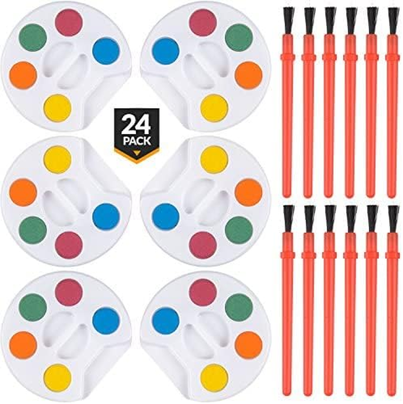 Bedwina Mini Watercolor Kids Paint Set - (Bulk Pack of 24) - 5 Water Color Paints, Palette Tray and Painting Brush, for Art Party Favors, Kids Prizes, and Paint Party Supplies image number 4