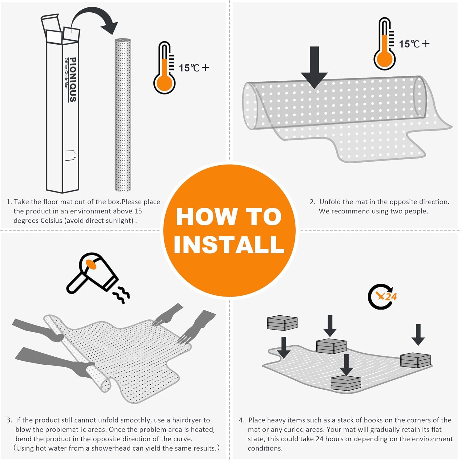 Office Chair Mat for Carpeted Floors 90X120Cm with Lip, Low to Medium Pile, PIONIQUS Heavy Duty Carpet Protector for Office Gaming Desk Chair, Transparent Thick Desk Chair Mat (Not for Hard Floor) image number 2