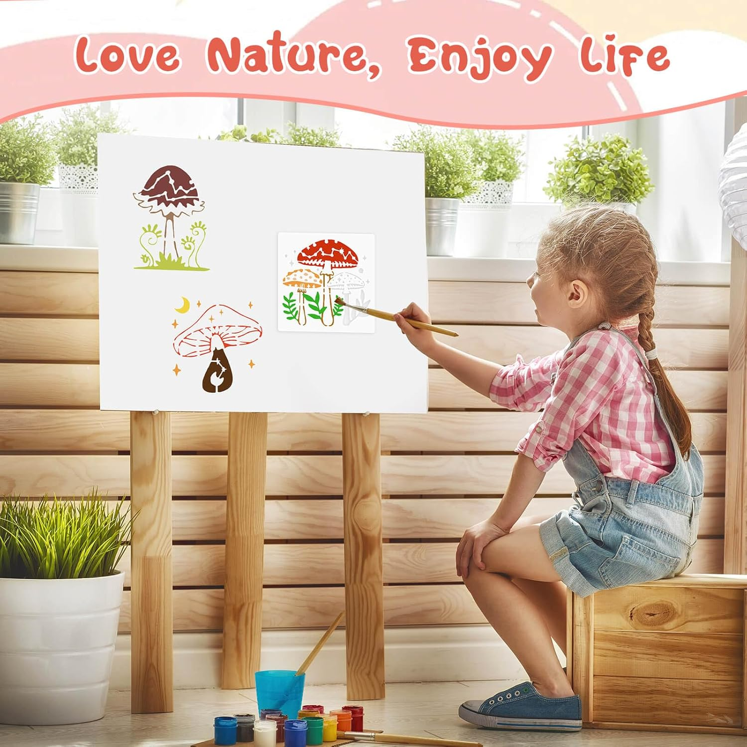 Dayker 12PCS Mushroom Stencils, Reusable Plastic Craft Stencil, Mushrooms Moon Plants Drawing Template, DIY Art Decor for Painting on Wall Canvas image number 6