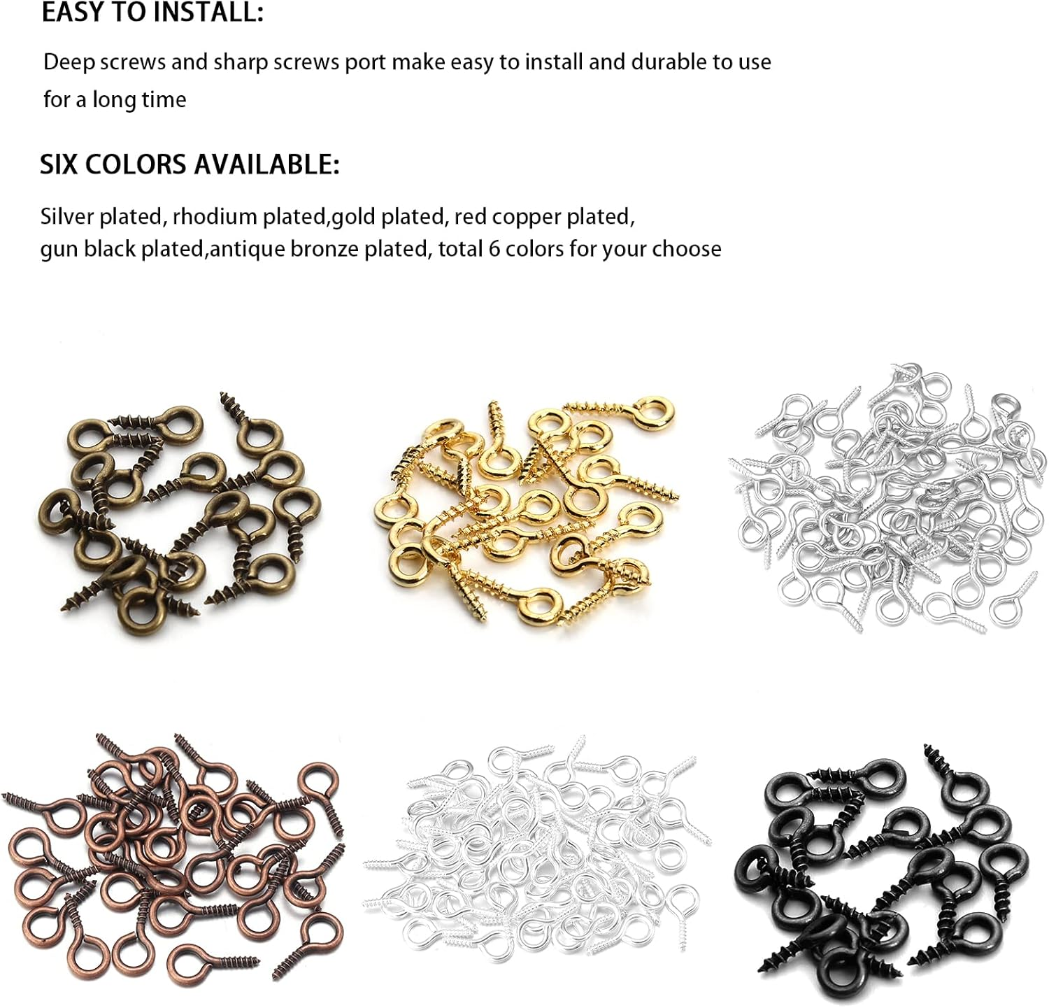 200 Pcs Metal Screw Eye Pins Hooks 7X14Mm Heavy Duty Screw Eye Pins for DIY Jewelry Making Rhodium Plated Eye Bolt Arts & Crafts Project