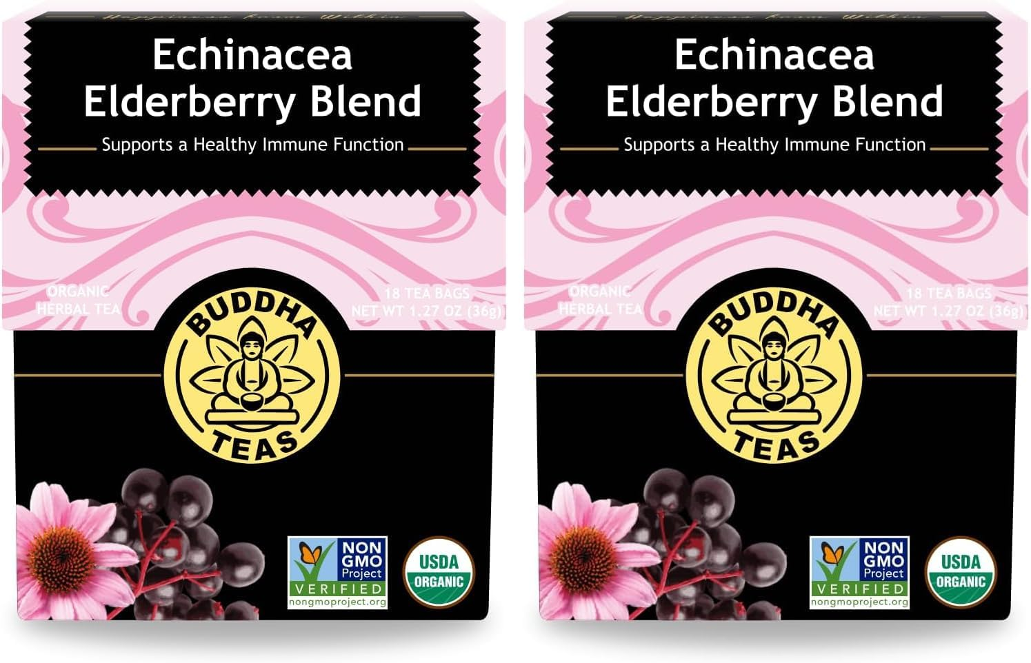 Buddha Teas Organic Echinacea Elderberry Blend Herbal Tea 18 Teabags