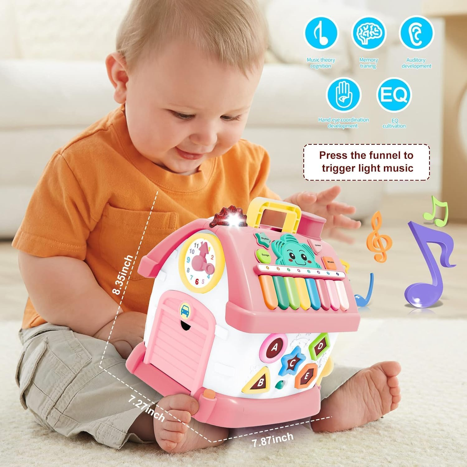 Montessori Toys for 1+ Year Old Girl - Toddler Toys Age 1-2, 8-In-1 Toys with Sound/Lights/Music/Clock/Telephone/Car, Smart Learning Home image number 1
