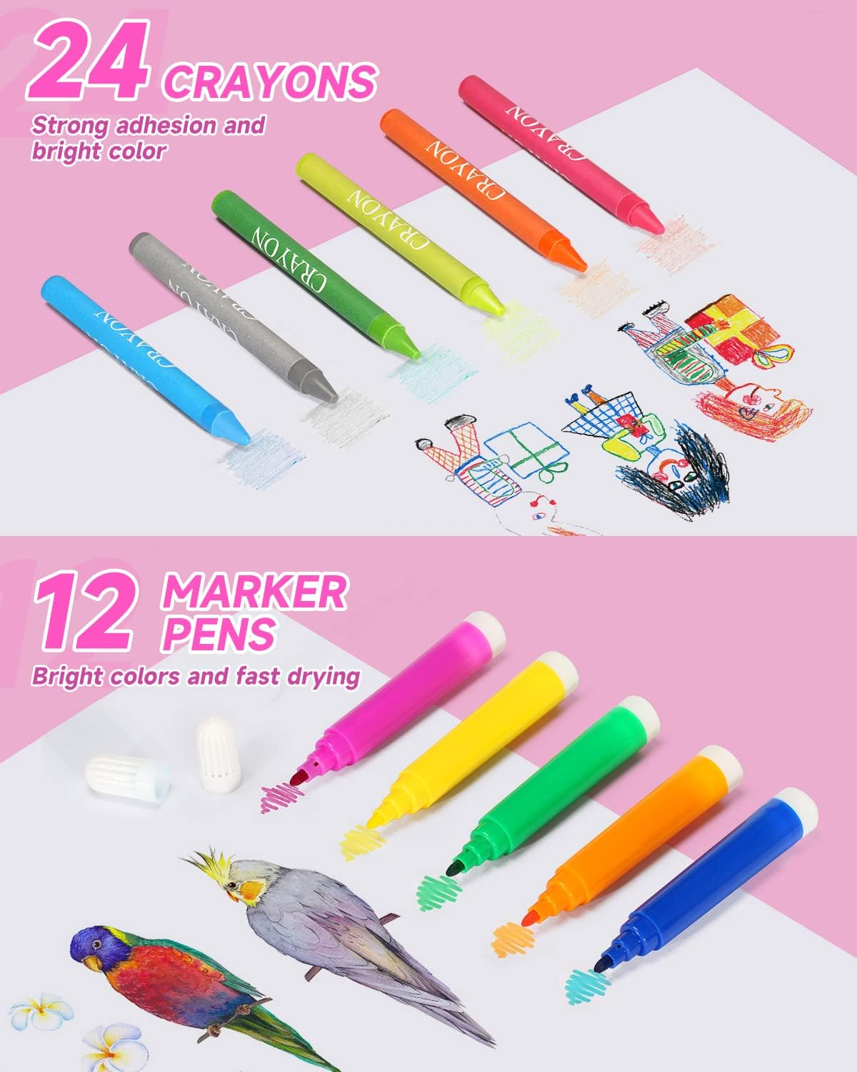 240 Pcs Art Set, Art Kit Drawing Kit for Kids Girls Boys,Double Sided Trifold Easel, Oil Pastels, Colored Pencils, Sketch Pencils, Watercolor Cake, Etc, Art Supplies Kids Teens Adults Artists image number 5