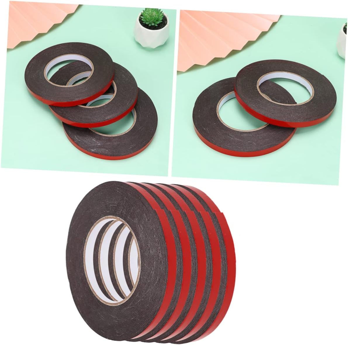 TEHAUX Pe Double-Sided Adhesive Tape 5Pcs Weatherproof Red Foam Mounting Seal Strip 10Mm X 10M X 1.0Mm Thick for Automotive and Decorative Trim