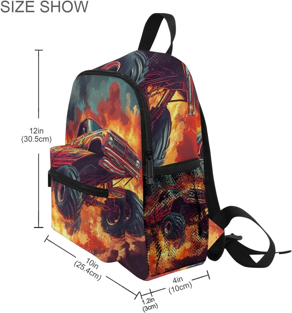 Monster Truck Backpack for Toddler Girls Boys, Small with Name Tag Kids School Bag, 3-8 Years image number 4