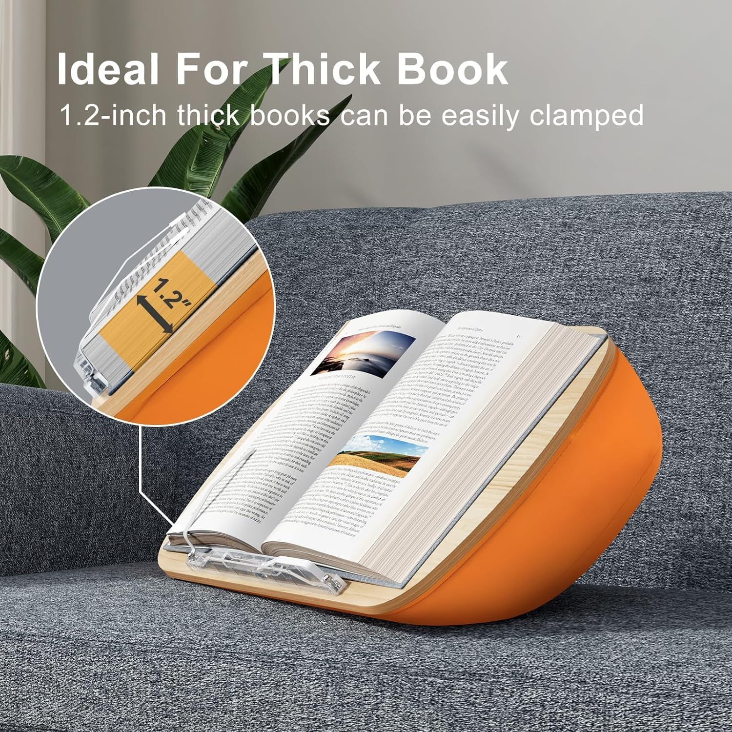 Lap Beanbag Book Stand for Reading, Comfortable Pillow Book Holder for Sofa, Bed, Desk, Hands-Free, Minimize Neck Strain, Gift for Book Lovers, Compatible with Laptop and Tablet (Orange) image number 3