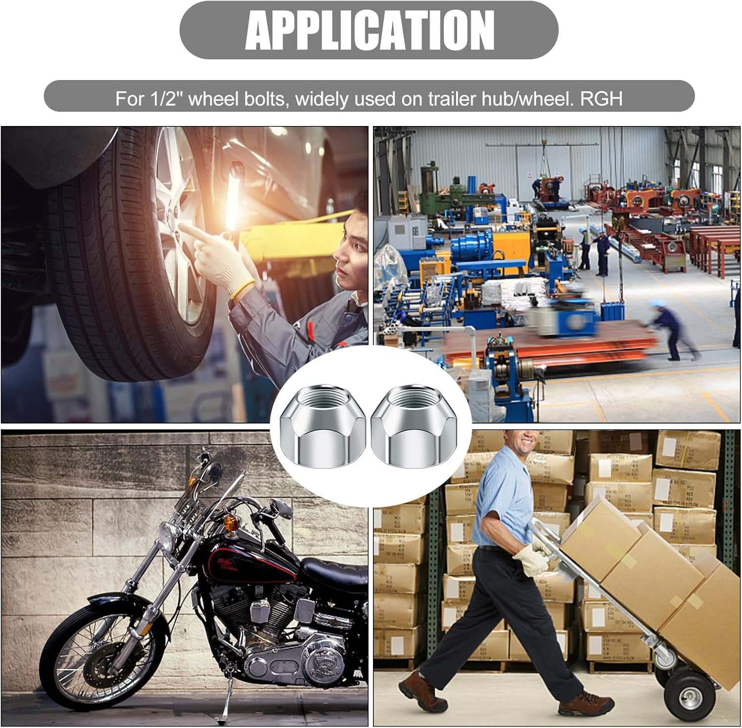 NQEUEPN Pack of 10 Tyre Nuts, 1/2-20 Inch Nut for Tyres, Trailer Wheel Nuts, Trailer Lug Nuts, Lug Nuts with Open End for Trailer Tyre Wheels image number 5