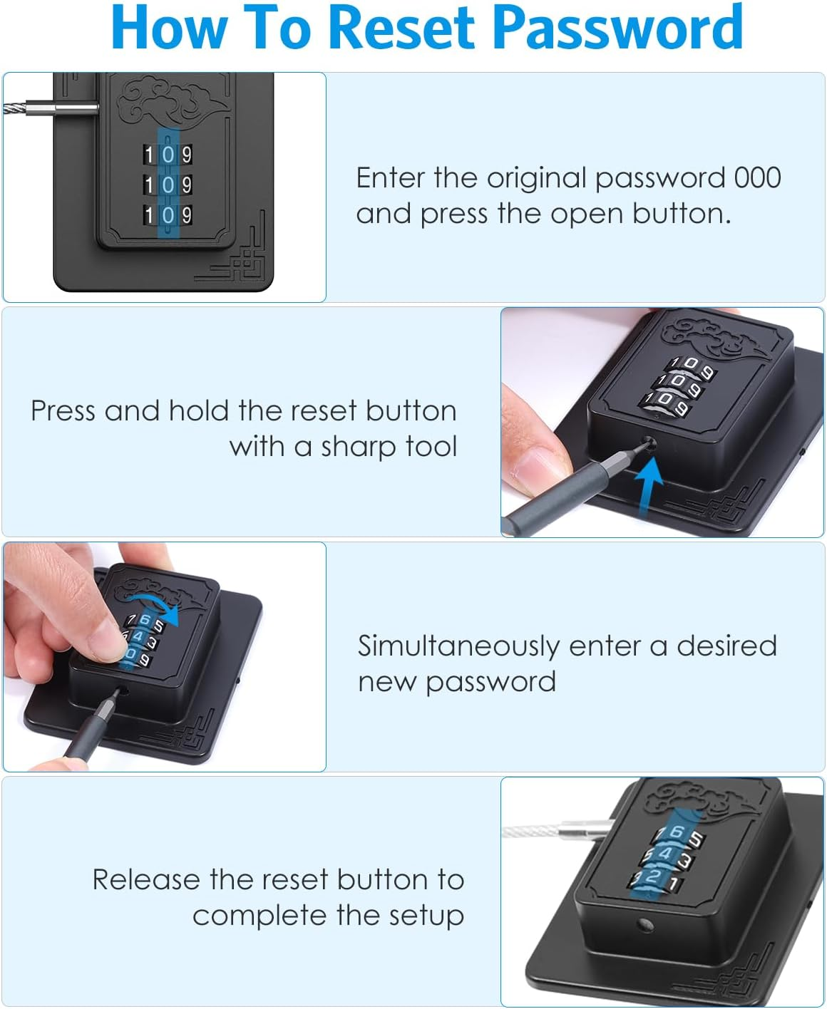 AMIR 2 Pack Password Refrigerator Lock for Children, No Installation Child Safety Cabinet Locks with with Strong Adhesive for Door File Drawer Cabinet Cupboard Windows image number 6