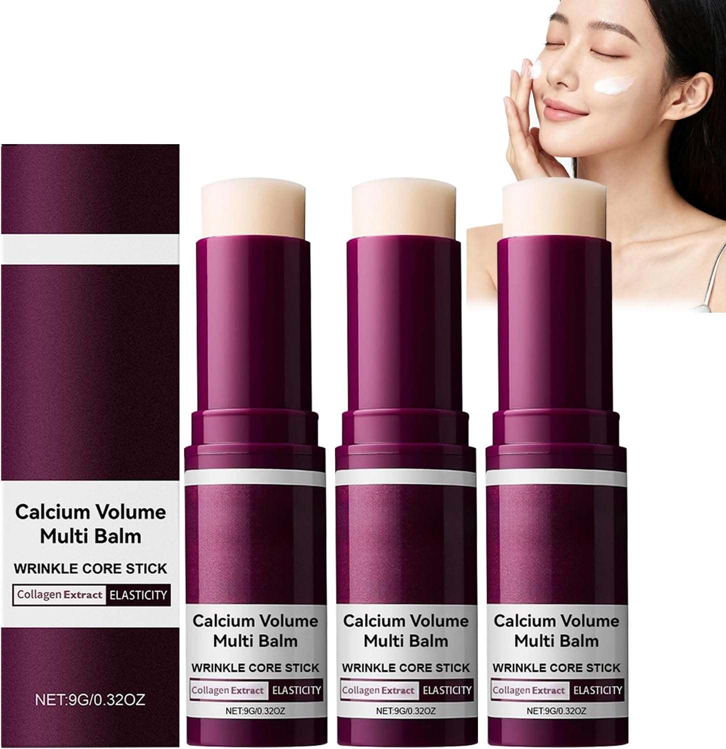 Calcium Multi Balm, Anti-Aging & Firming Korean Skincare Stick, Calcium Volume Multi Balm, for Hydrating & Firming Skin, Hydrating Anti-Wrinkle Serum Stick for Eyes, Face, and Neck (3Pcs)