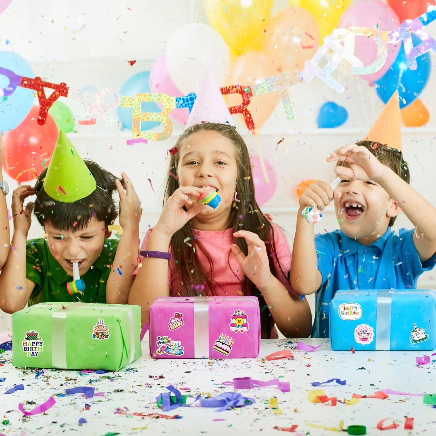 Bighan 50 Pcs Happy Birthday Stickers, Waterproof Vinyl Decals for Kids, Celebratory Birthday Elements on Plastic, Metal, Glass, Wood image number 1