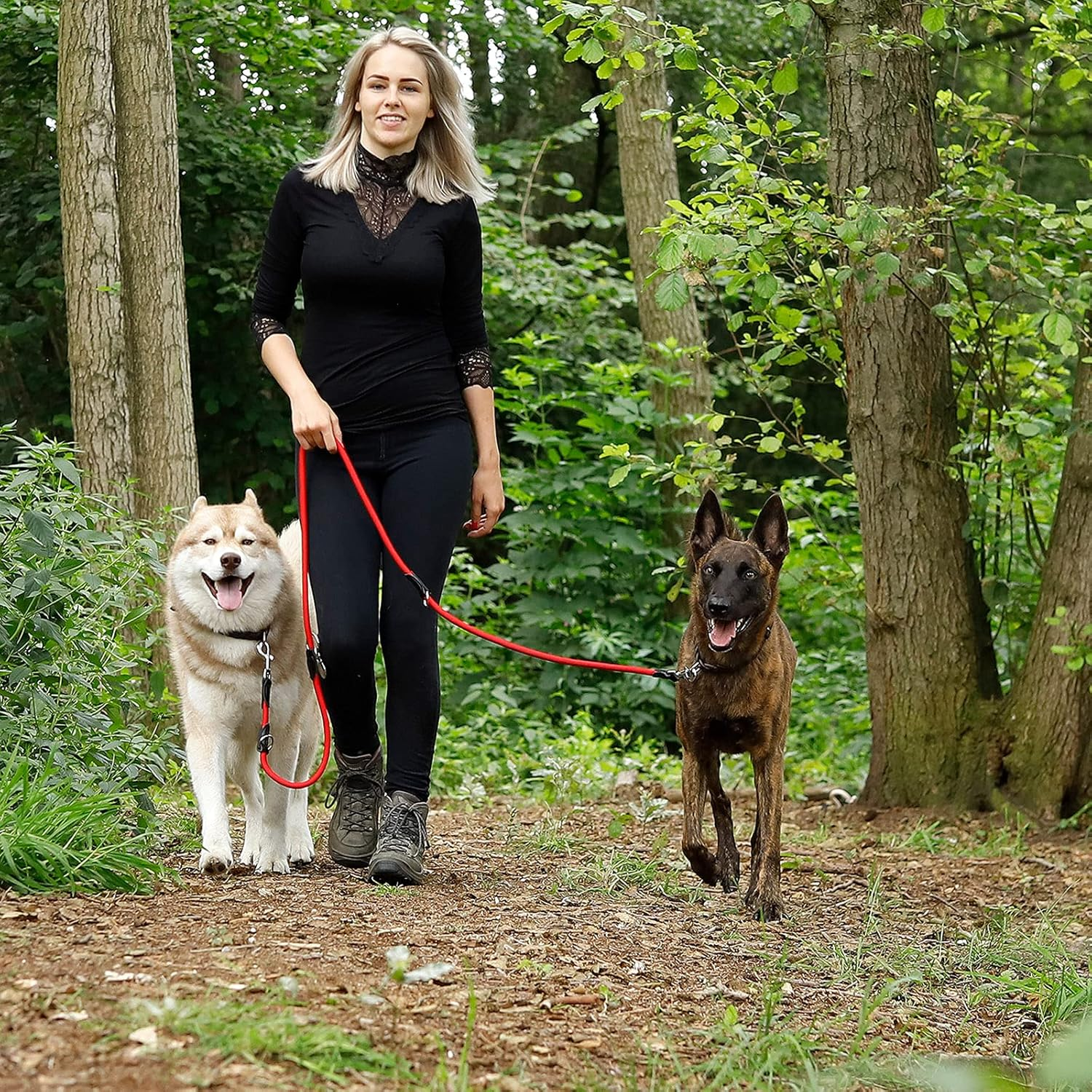 Adjustable Dog Lead, Multifunctional Lead, Double Lead, Freestyle Dog Lead, Neck Lead, Coupling Lead, 200 Cm, Red - Black image number 3