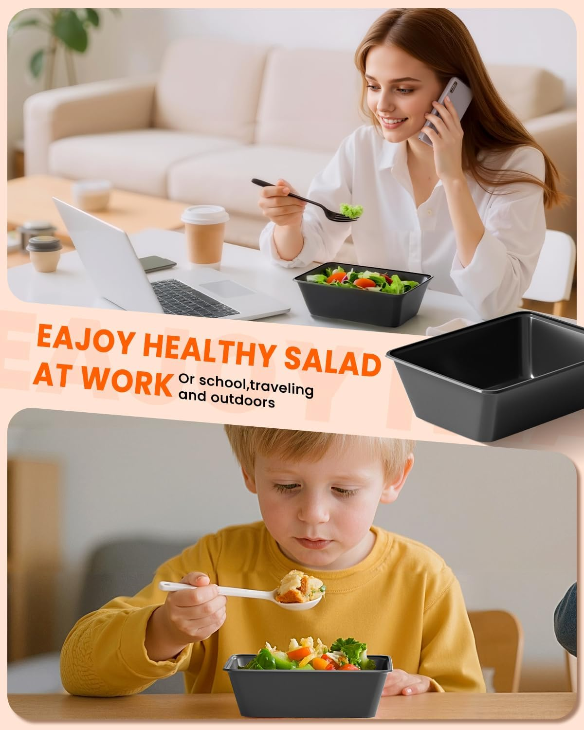 Sashion 65 Pack Meal Prep Container - 25Oz Takeaway Food Storage Containers with Lids, Bpa-Free Disposable Lunch Boxes, Stackable Plastic Food Box, Leakproof & Food Safe, Freezer Dishwasher Microwave image number 2