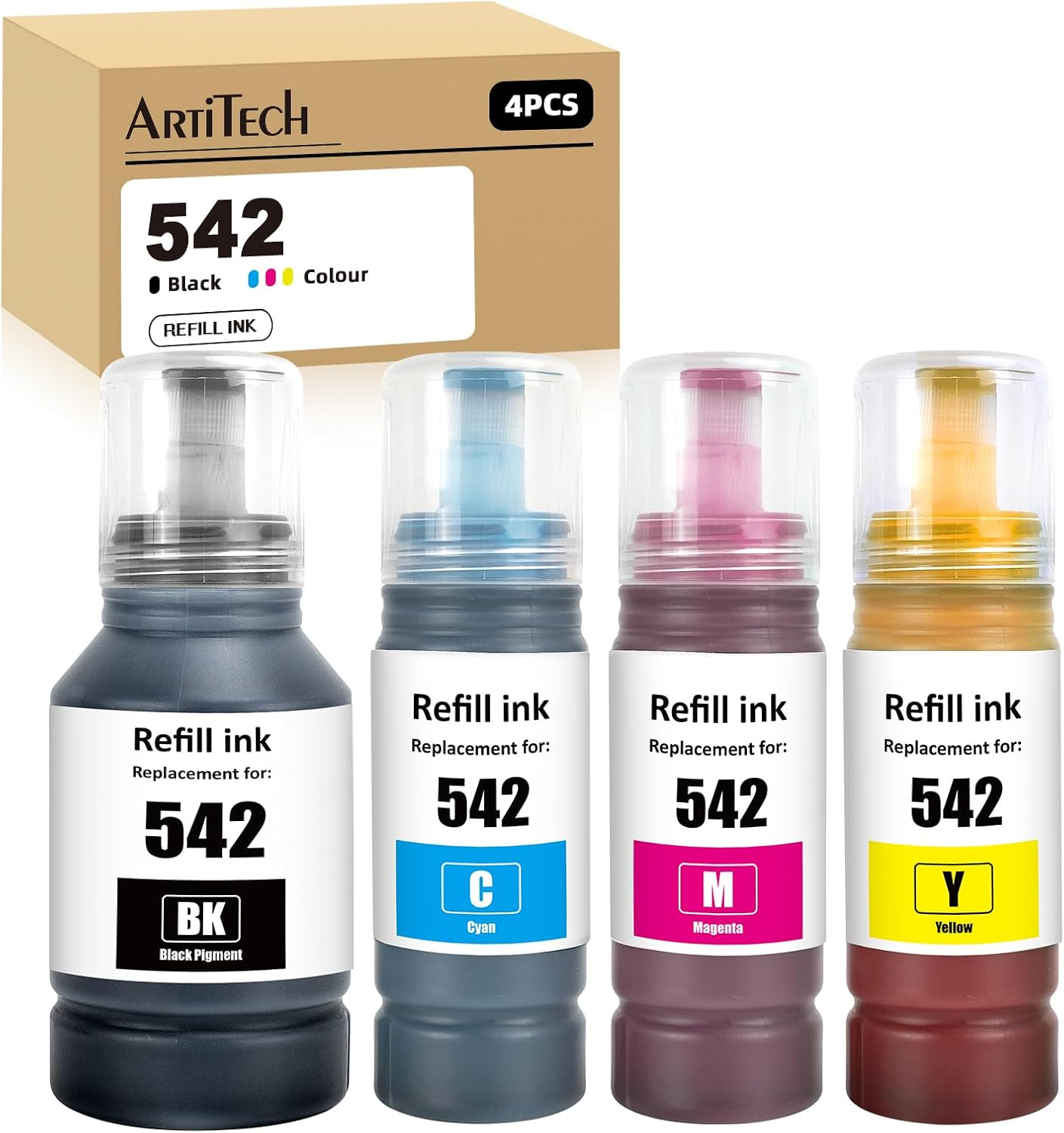 Artitech T542 Ink Bottle Replacement for Epson 542 for Epson Ecotank Pro ET-5150 ET-5170 ET-5180 ET-5800 ET-5850 ET-5880 ET-16650 ET-16600, ST-C5000 ST-C5500 ST-C8000 ST-C8090 Printers (1B 1C 1M 1Y) image number 2