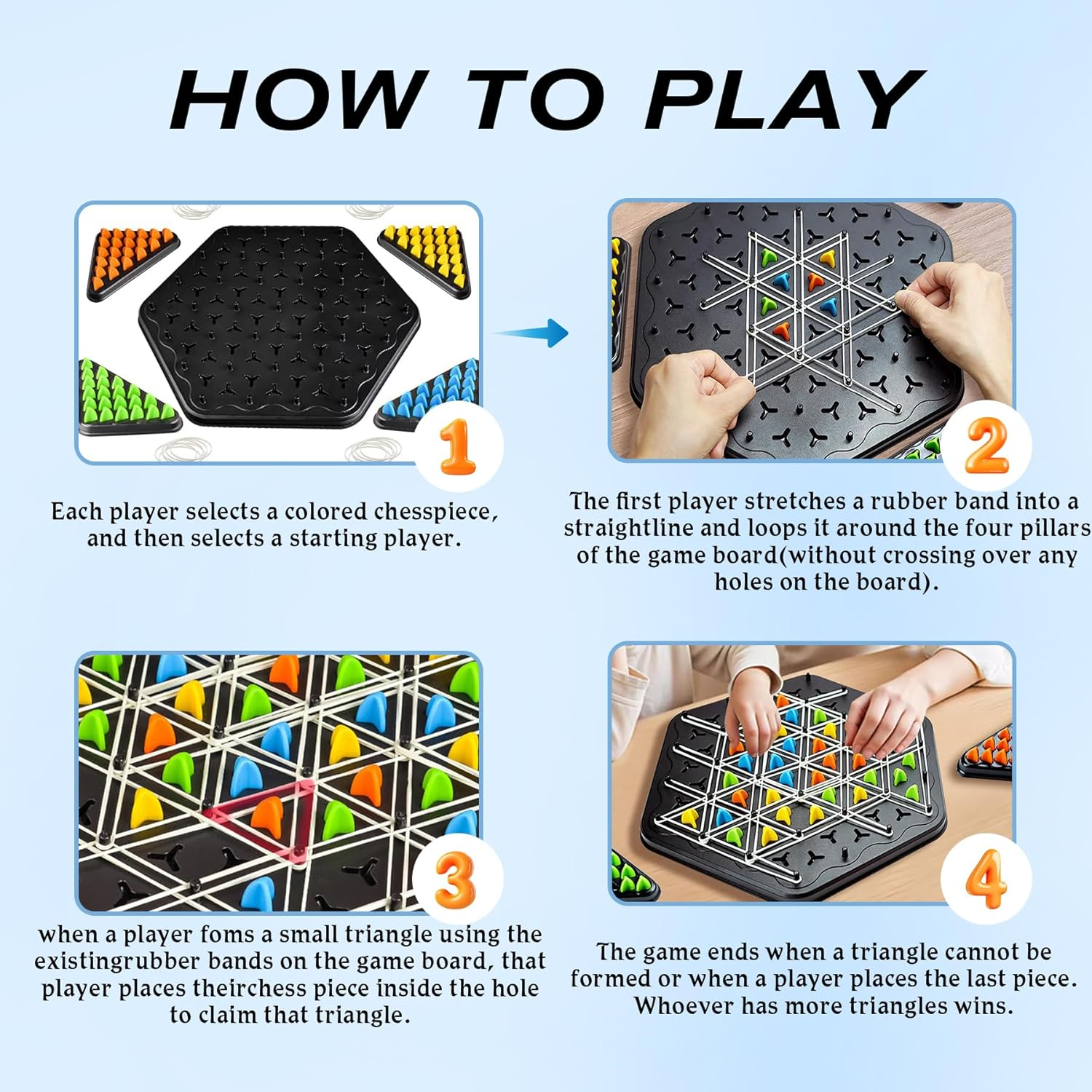 Chain Triangle Chess Game, IGGDOQI Triggle Board Game, Rubber Band Game, Triangle Chain Interactive Game, Geometric Chess Game for Family Game Night, 2-4 Players for Kids and Adults image number 4
