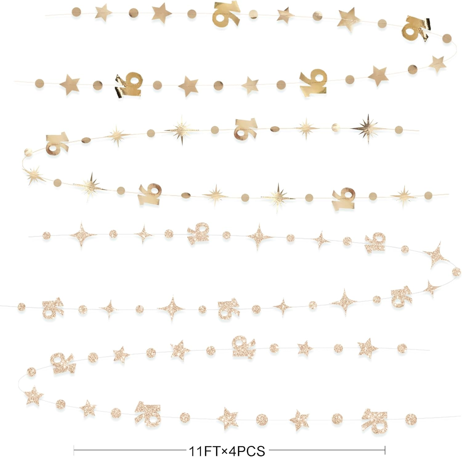Champagne Gold 16Th Circle Dot Star Garland Streamer Champagne Gold Metallic Glitter Paper Number 16 Hanging Banner for Sweet 16 Years Old Sixteen Birthday 16Th Anniversary Party Decorations Supplies image number 3