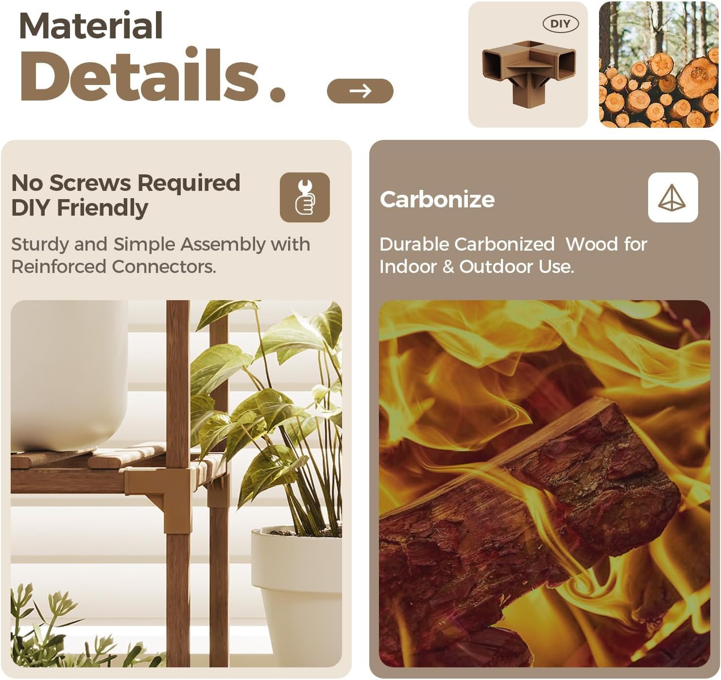 Bamworld Plant Stand Indoor Outdoor Hanging Plant Shelf for Multiple Plants Pots Wood Flower Stand Tall Large Flower Holder for Living Room, Patio, Balcony, Garden Decor, Brown