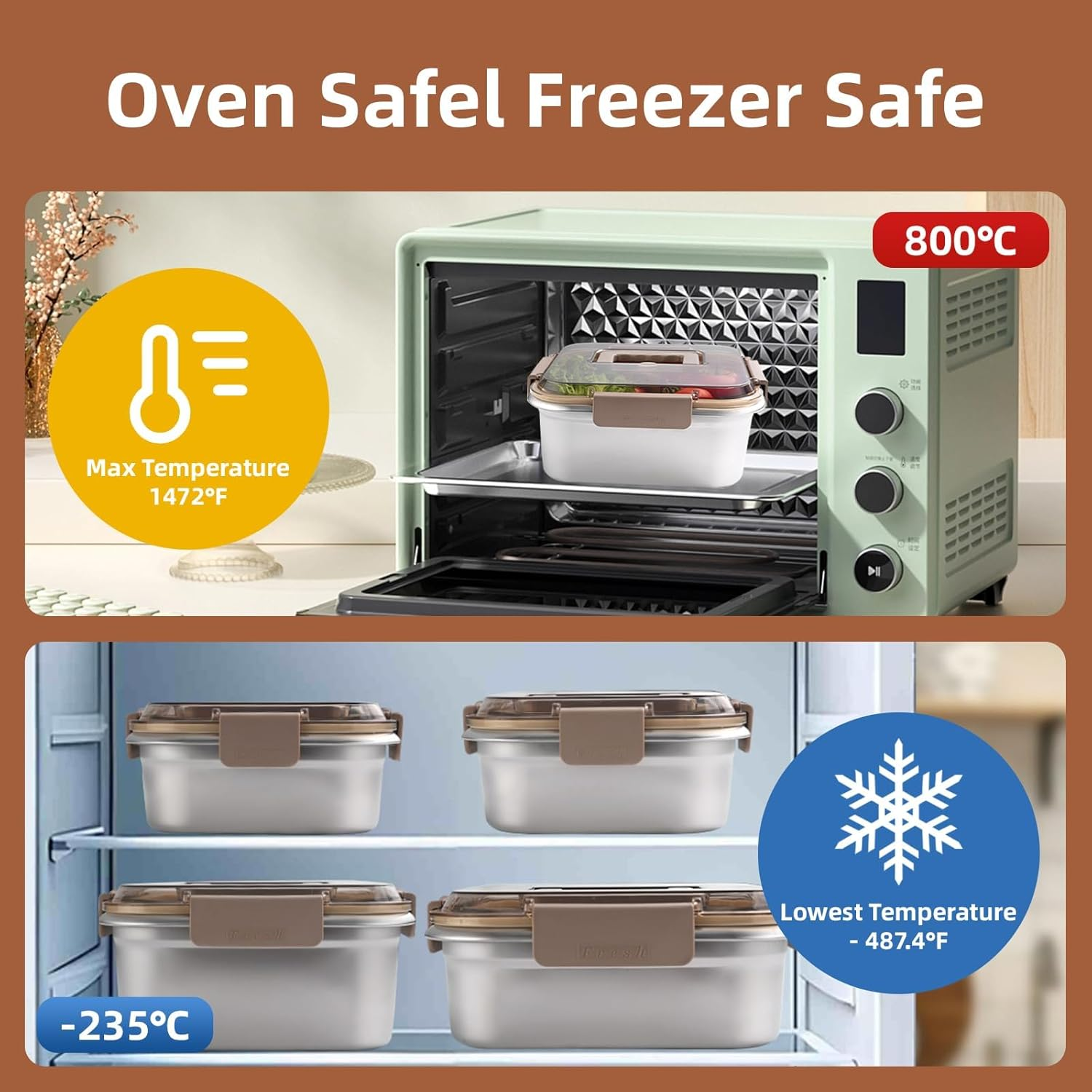 Food Storage Containers Outdoor 316 Stainless Steel Crisper Box Refrigerator Freezer Storage Box Fruit Seal Box Microwave Oven Heat-Resistant (2200ML) image number 5