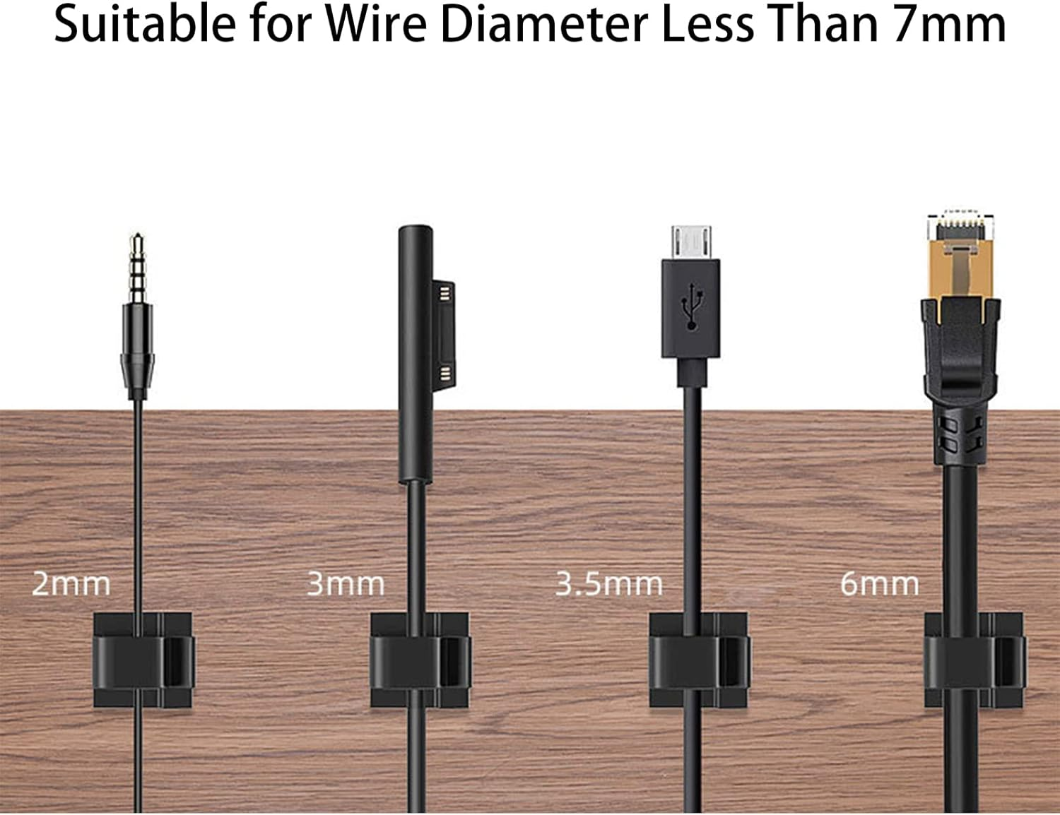 100 Pcs Adhesive Cable Clips, Cable Management for Walls, under Tables, Christmas Lights, Cars, Dash Cams, Ethernet, Electronics(Black) - Transparent image number 7