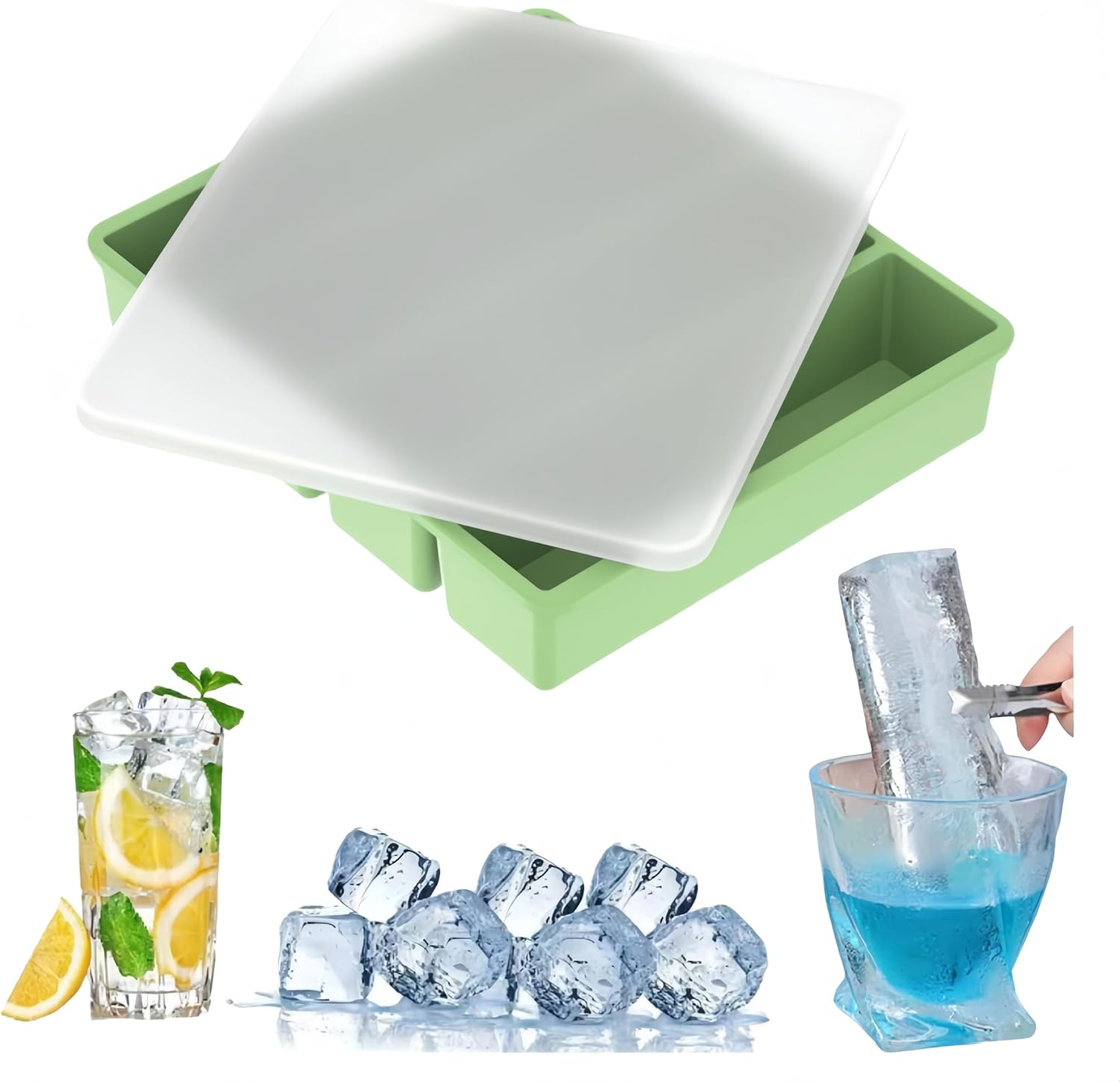 Ai-Oumleef Ice Cube Tray, Silicone Freezing Container Sticks with Lid, Silicone Mold, Water Bottle Ice Trays,Silicone Ice Trays,Reusable Long Ice Trays Make Slow-Melting Ice(Green) image number 2