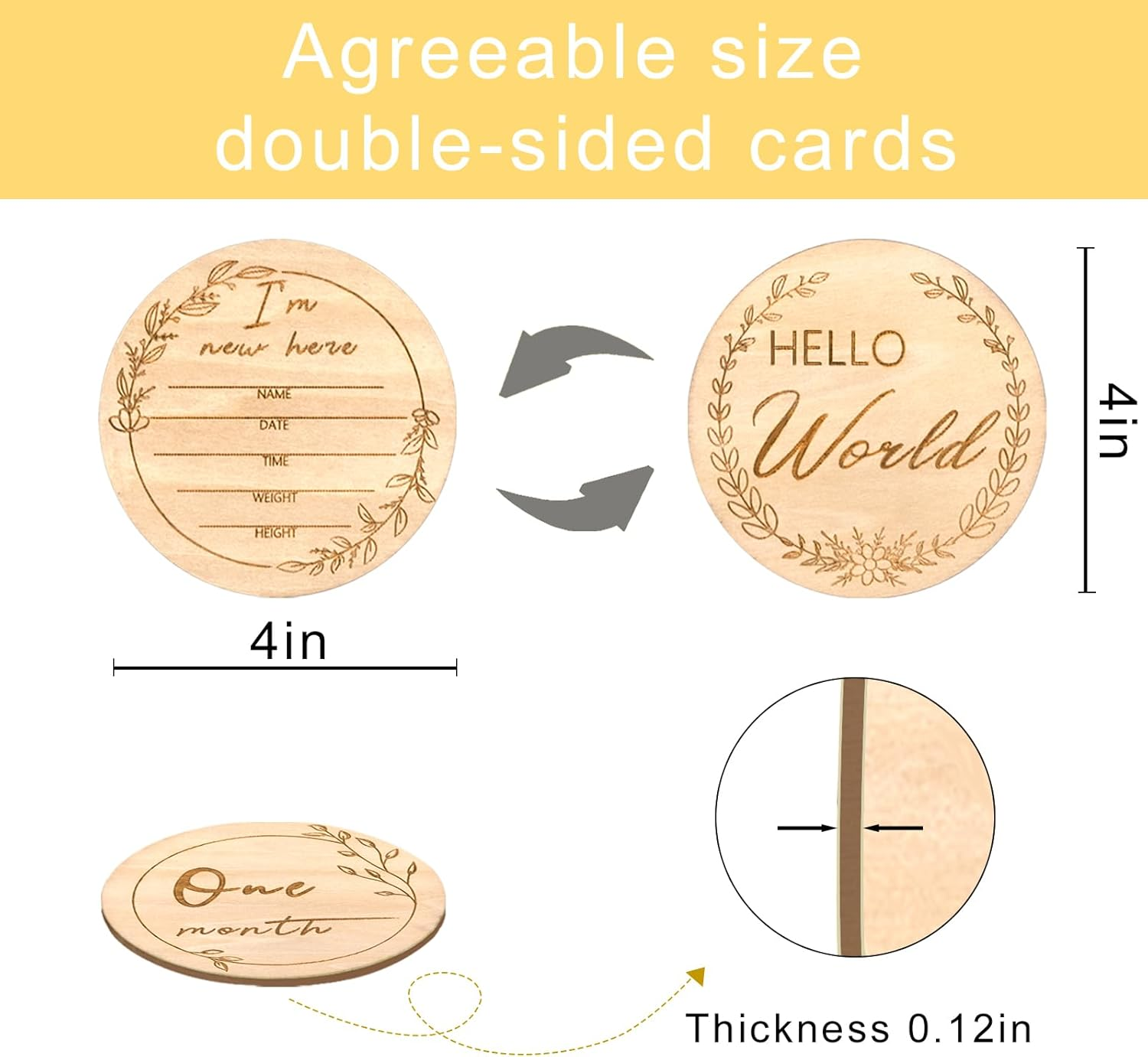 Baby Monthly Milestone,Beautiful Baby Milestone Signs-7 Double Sided Marker Wooden Circles Discs Newborn Photography Prop, Pregnancy Journey Birth Announcement Sign Baby Boy and Girl Gift Sets image number 3