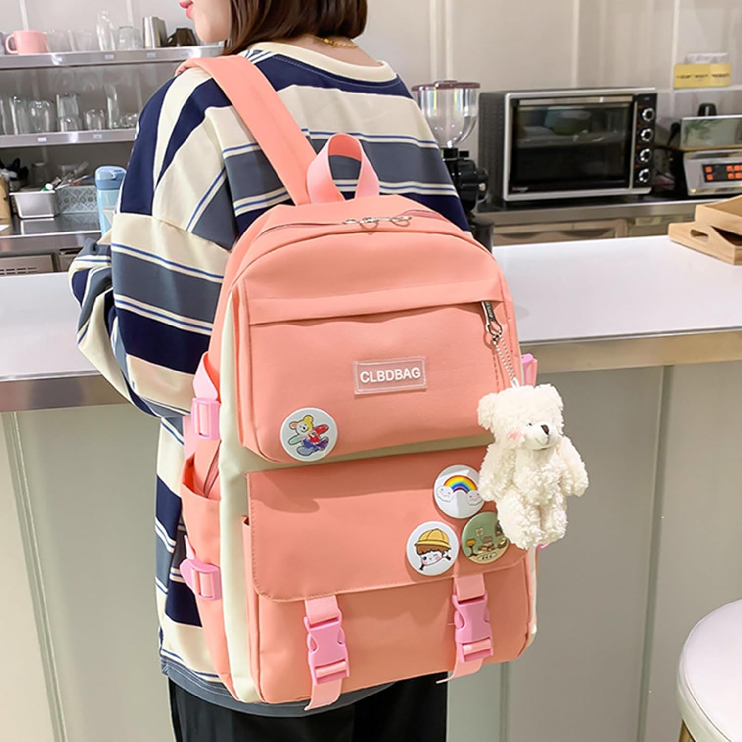 Derwrtup Teens Laptop Backpack, Set of 4 Cute Backpack Schoolbag Set with Handbag, Pencil Case, Sling Bag, Travel Use Carrying Pack Bookbag for Girls, Boys image number 6