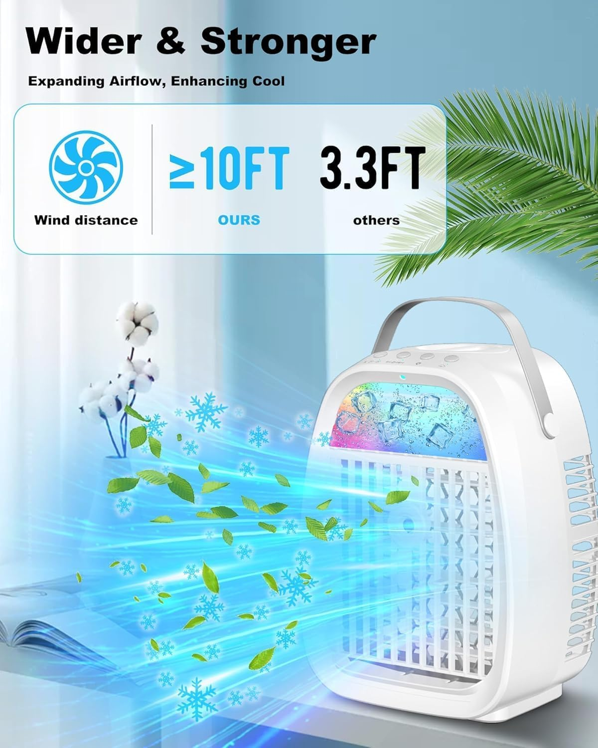 Portable Air Conditioner Fan, 3 Speeds & 2 Mist Modes Quiet & Powerful Air Conditioner Portable 1100Ml Water Tank for Room Home Office Indoor Use, USB Powered Mini Evaporative Air Cooler with Remote image number 5