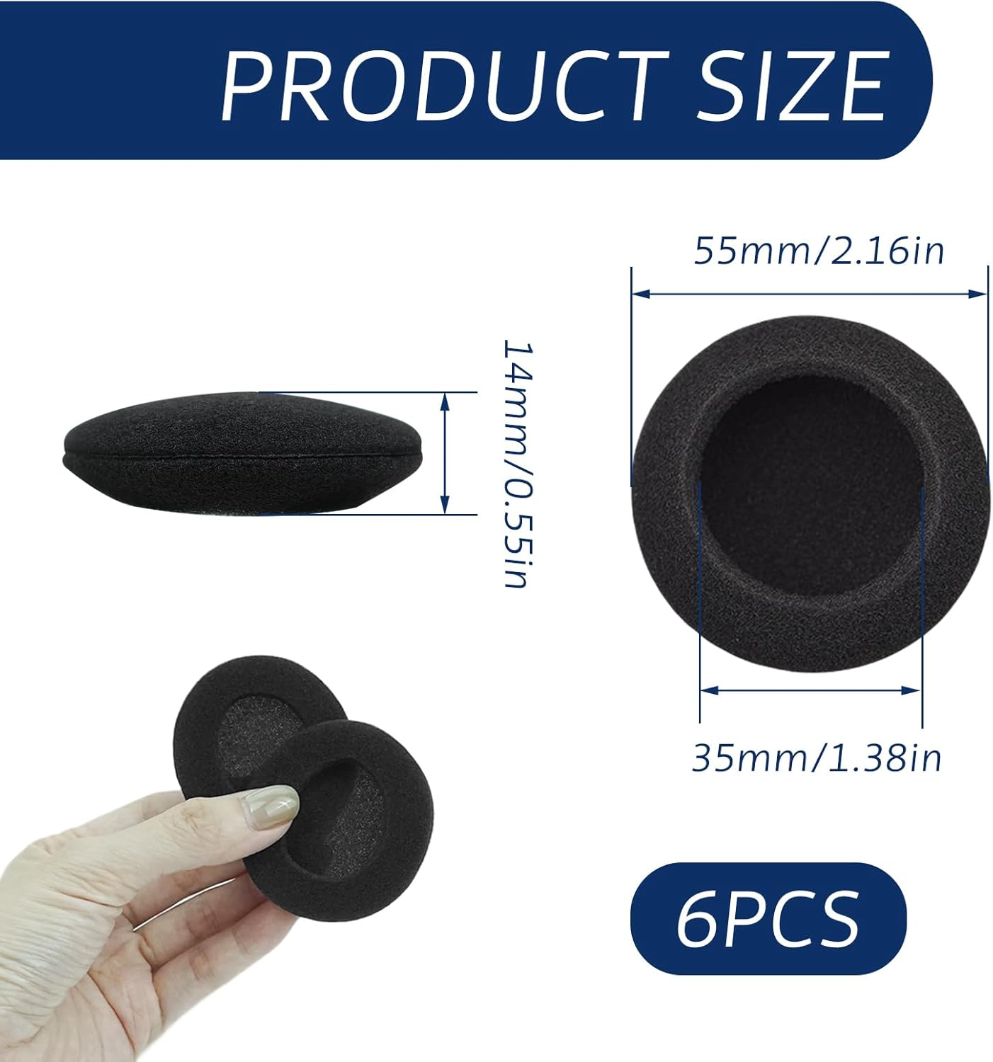 6 Pcs Headphone Ear Cushions, 55 Mm Foam Earpad Covers Replacement for Office Telephone, Gaming Headset, Comfortable and Fresh-Looking Headphone Pad for Long-Term Use and Enhanced Listening Experience