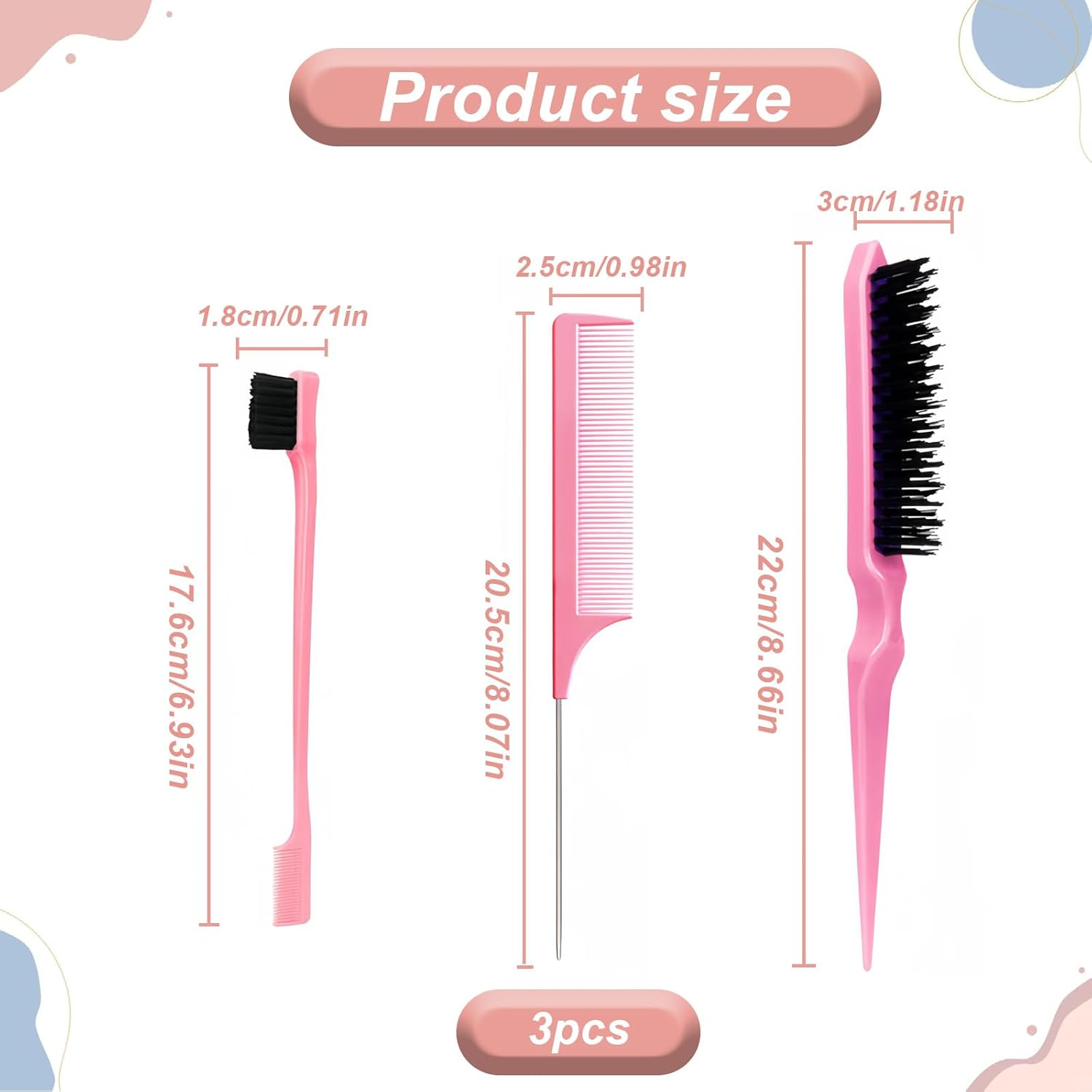 3Pcs Hair Brush,Slick Back Brush for Hair Can Care for Female Children Hair,Bristle Hair Brush Used to Remove Hair and Debris image number 2