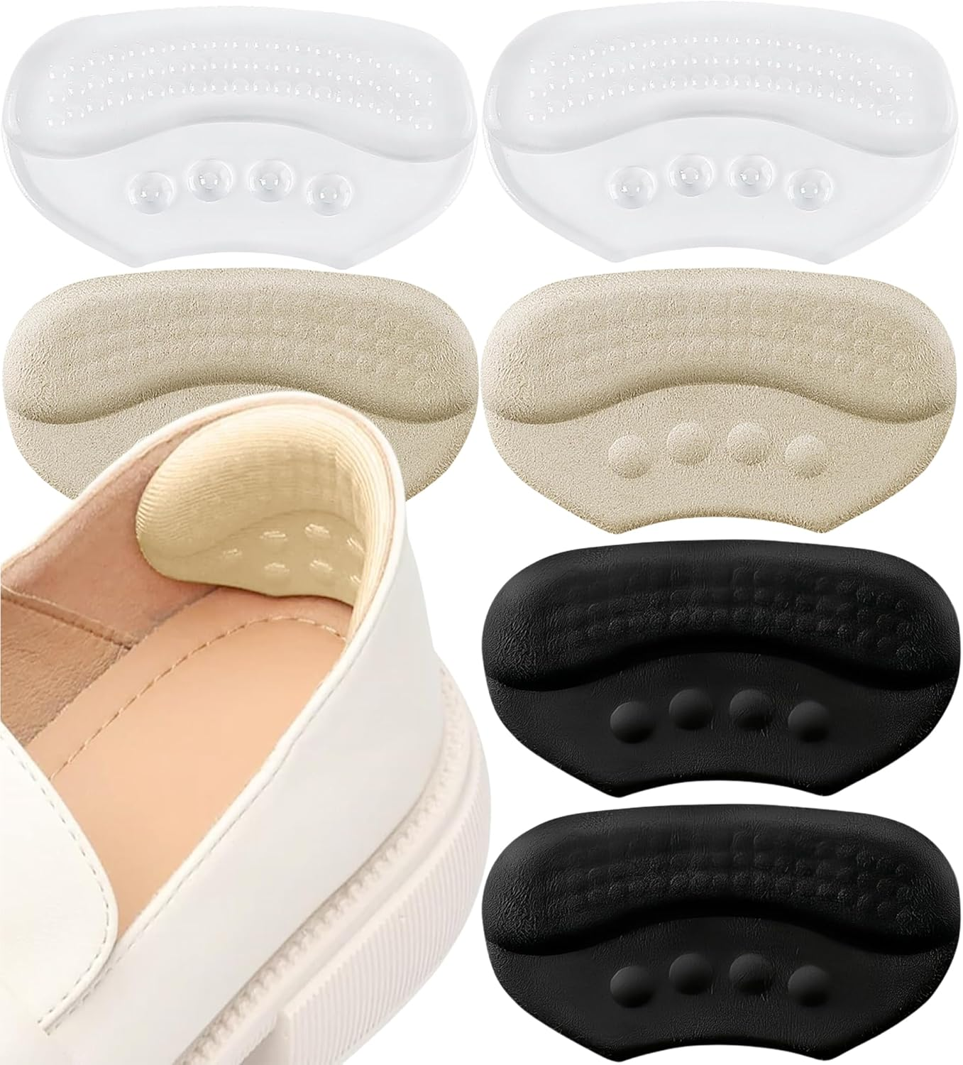 YBVABE Heel Grips Liner Cushions Inserts for Loose Shoes - 6 Pieces Gel Heel Pads Snugs for Shoe Too Big Shoes, Improved Fit and Comfort Filler for Men & Women, Stop Heel Slip and Blister (Beige)