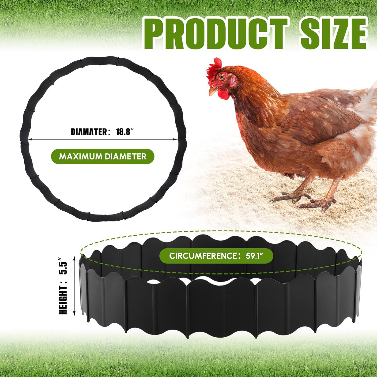 1 Set Large Chicken Dust Bath Tub 18.5'' Dia X 5.5'' H Bottomless Design round Adjustable Chicken Coop Cleaner Container Dust Bath for Essential Coop Accessory image number 3