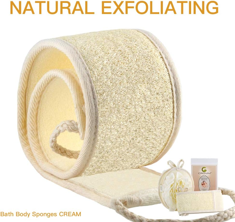 CROVIN Loofah Back Body Scrubber + Mesh Pouf PE Sponge for Bath and Shower - Gift for Women and Men - Deep Clean and Invigorate Your Skin （Pack of 3) image number 2