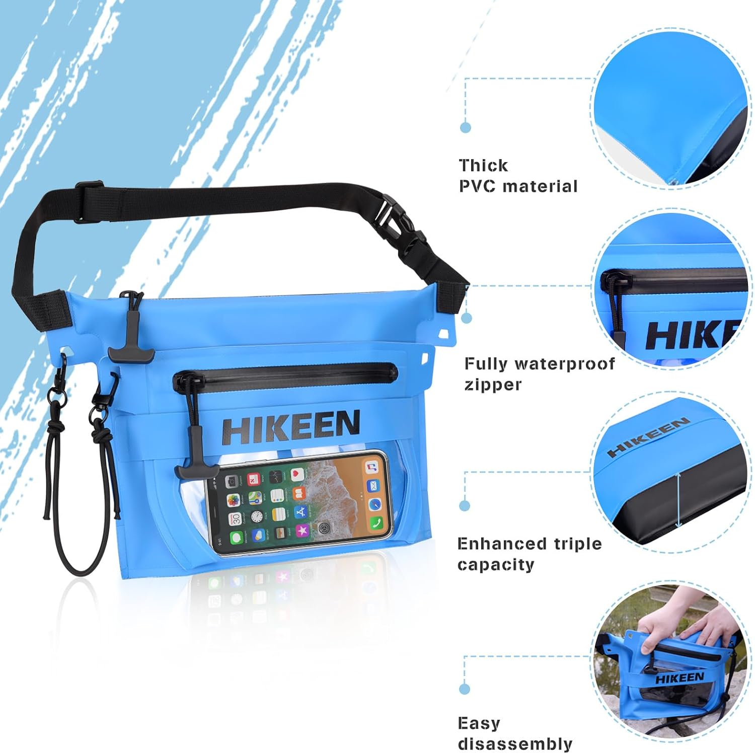 BOOSTEADY 2 in 1 Waterproof Dry Bag with Screen Touch, IP68 Small Dry Bag Removable to Keep Phone Wallet Safe and Dry with Adjustable Waist Strap for Beach Swimming Kayaking Boating image number 3