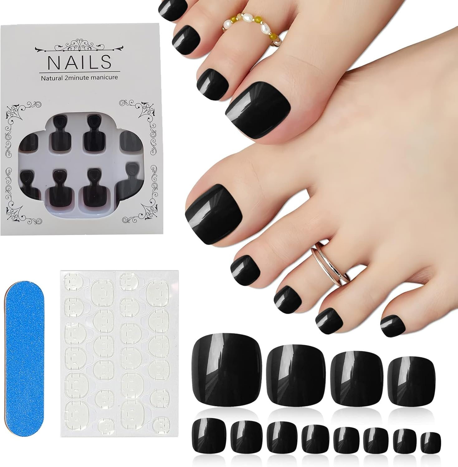 216 PCS Press on Toenails,French Tip Fake Toenails & Toe Nail Tips,Short Square Press on Nails,Odourless Gel Full Cover False Nails & Nail Extensions for Women Girls Home DIY