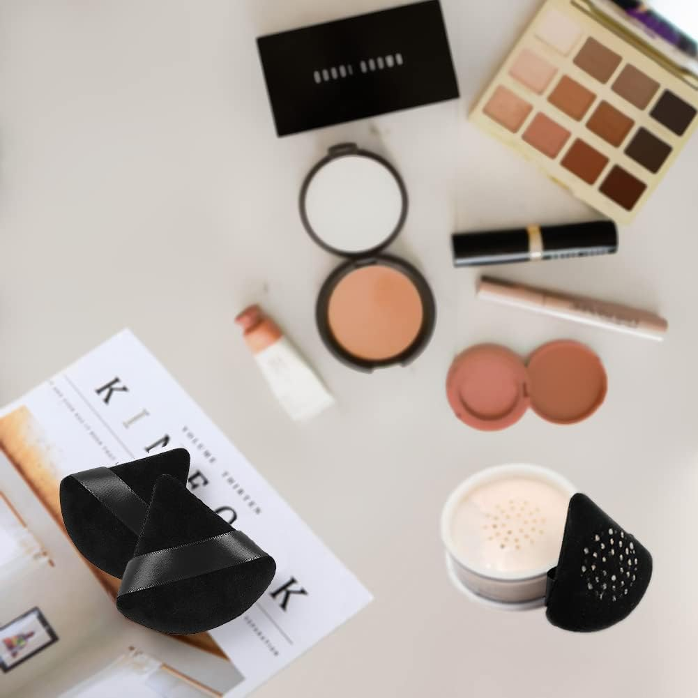 6Pcs Soft Makeup Powder Puff - Triangle Velour Puffs for Setting Loose and Body Powder, Mineral Cosmetic Foundation Blender Sponge, Beauty Makeup Tools (Black) image number 2