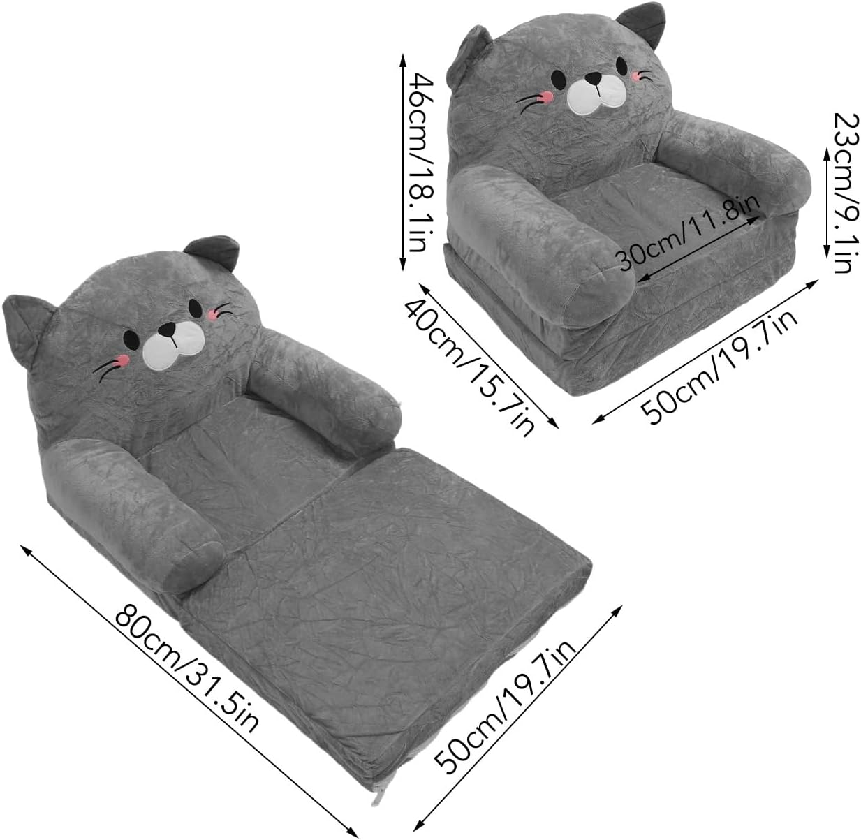 Toddlers Chair, Foldable Portable Toddler Armrest Chair Bed, Kids Fold Out Couch Bed for Napping Playing Sleeping Grey 3 Layer 2 Tier image number 1