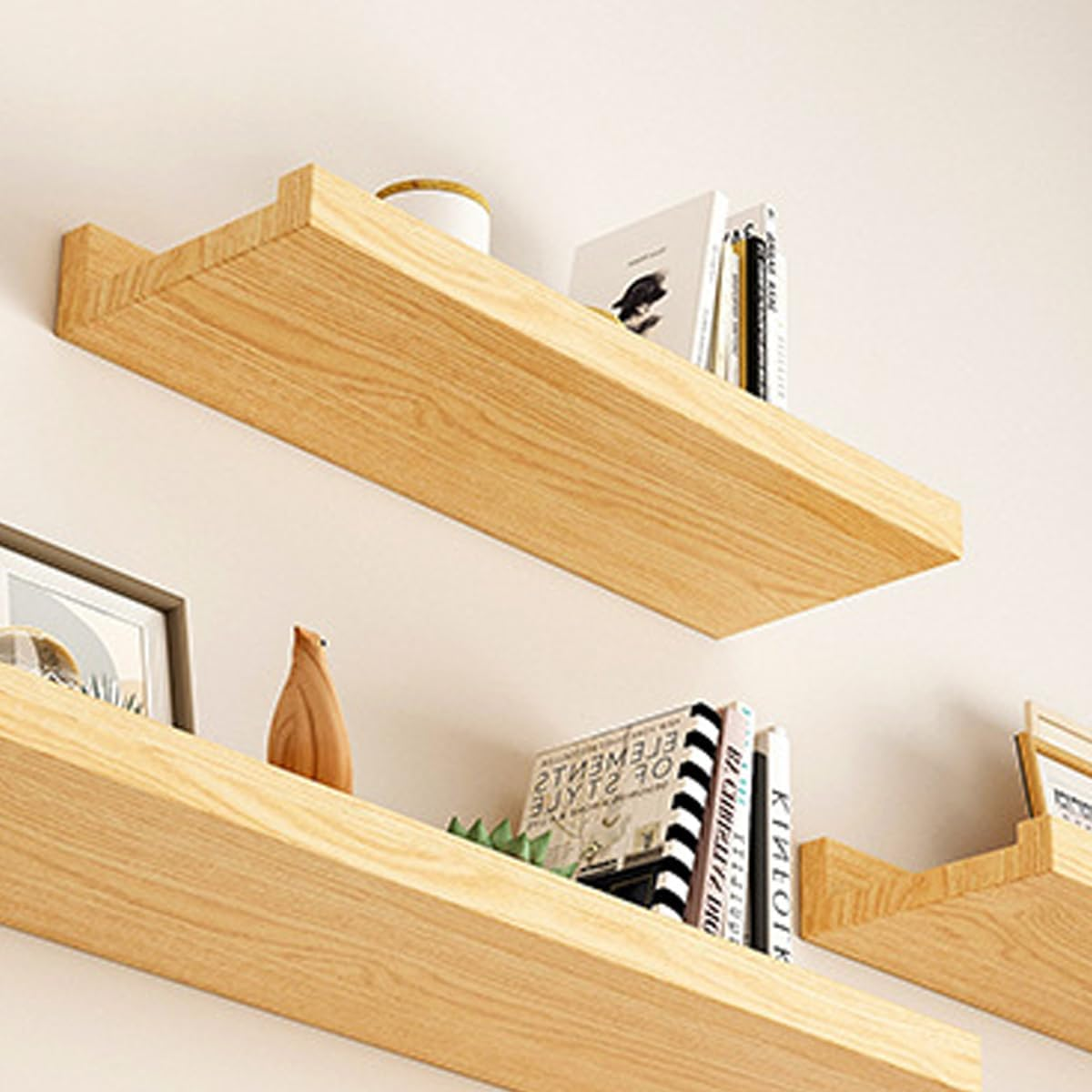 AIMALL Wall Mounted Floating Shelf, Wood Storage Rack for Display and Organization - Available in Two Colours - Log image number 6