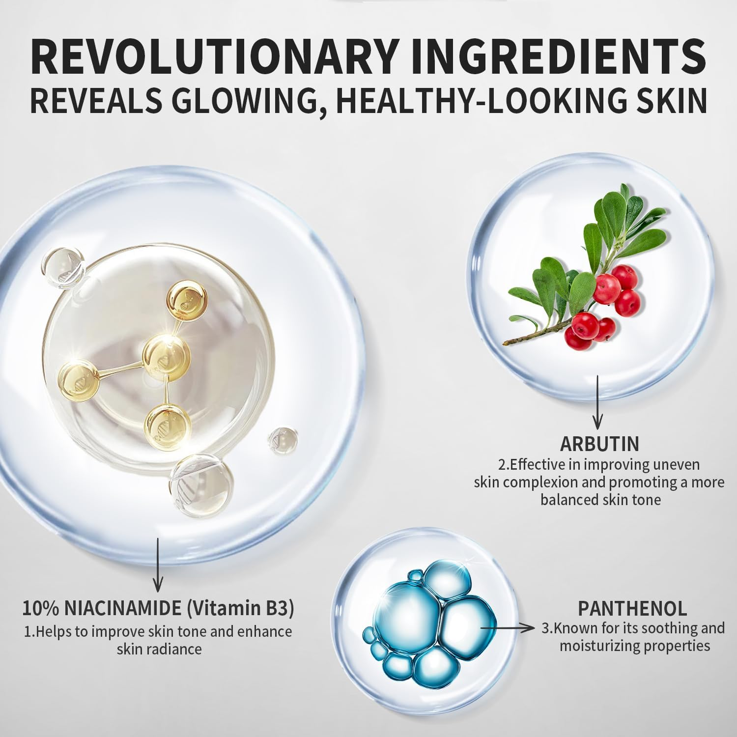 Niacinamide Serum, Glow Serum with 10% Niacinamide and Arbutin for Radiant Skin, Brightening, Soothing, Hydrating for Face, 30Ml image number 4