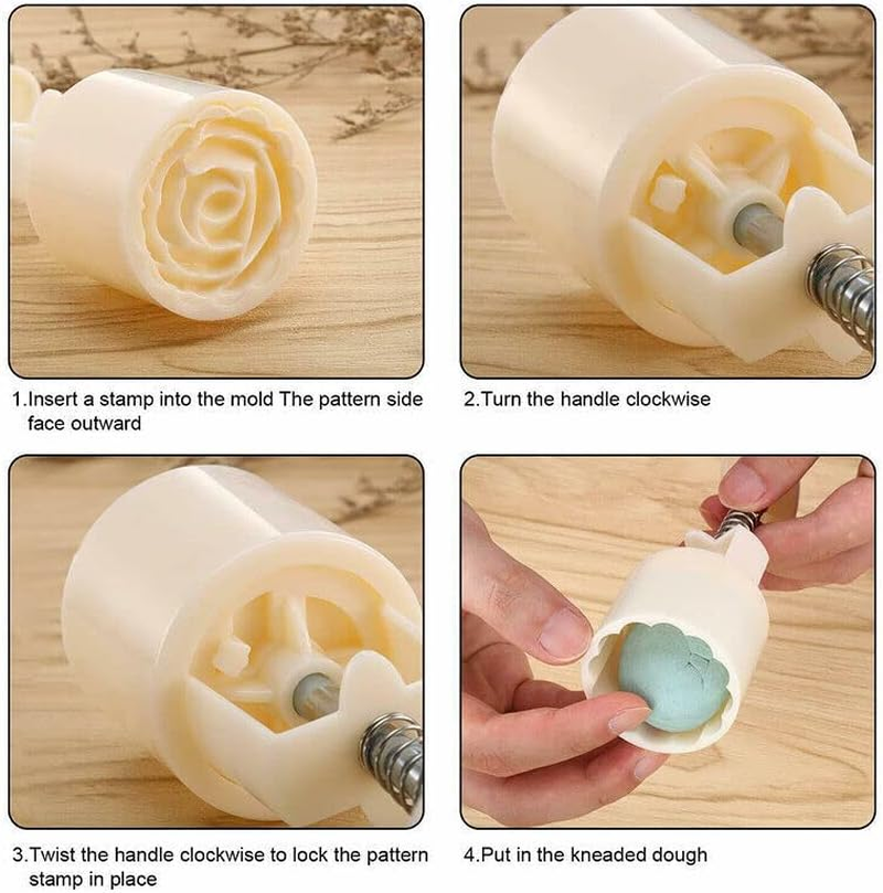 AIMALL Cookie Stamp Cookie Press Mid Mooncake Decor Cookies round Pastry Moon Cake Autumn Festival DIY Flower Stamps Mold Mould Press Cake Cutter Mold with 10 Stamps image number 6