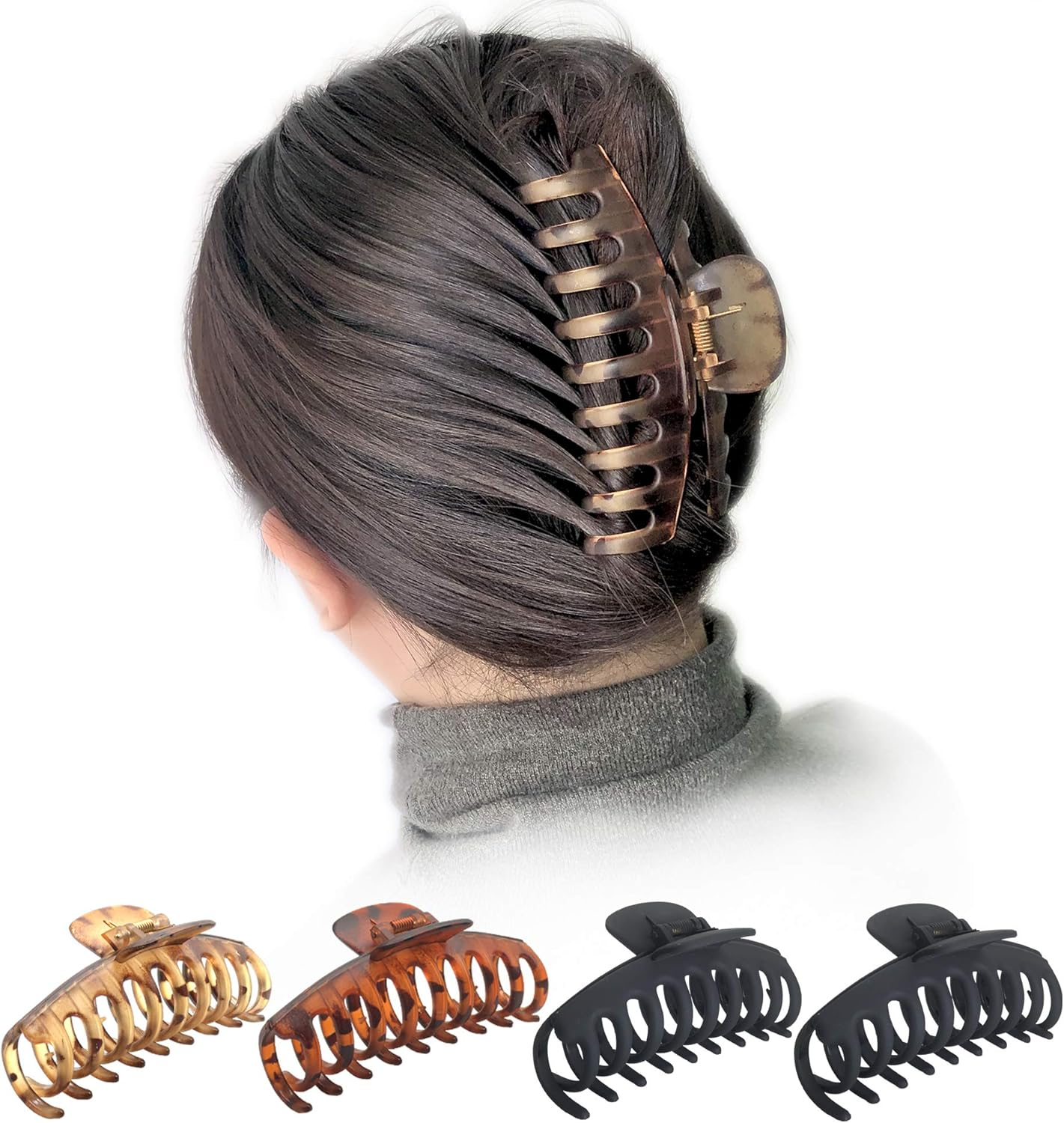 OWIIZI Large Hair Claw Clips for Women 4.3" Matte Leopard Jumbo Hair Clips Non-Slip Ponytail Barrette Strong Hold Claw Clips for Girls Long Thick Hair (4Packs) - Style 1 image number 4