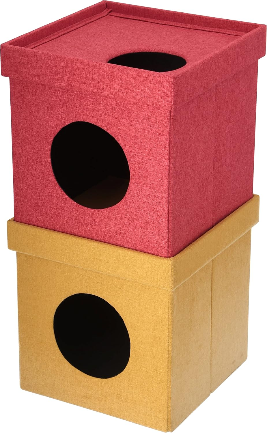 Fuji Boeki 53711 Pet House, Cat House, 2 Tiers, Width 14.8 X Depth 14.8 X Height 29.1 Inches (37.5 X 37.5 X 74 Cm), Red, Yellow, Bi-Color, Connected Type, Foldable, Cube image number 2