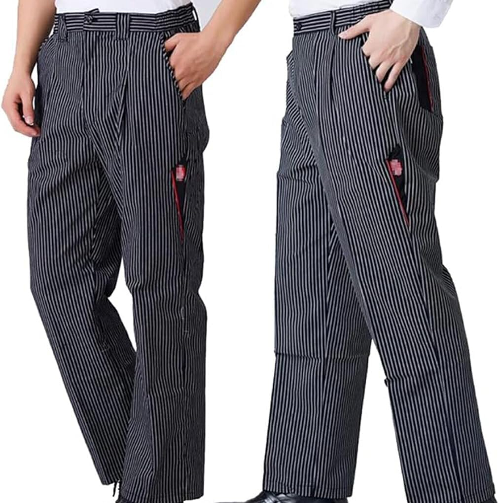 Hotel Kitchen Elastic Waist Chef Pants Breathable and Durable Work Uniform Striped Polyester Striped Baker Trousers
