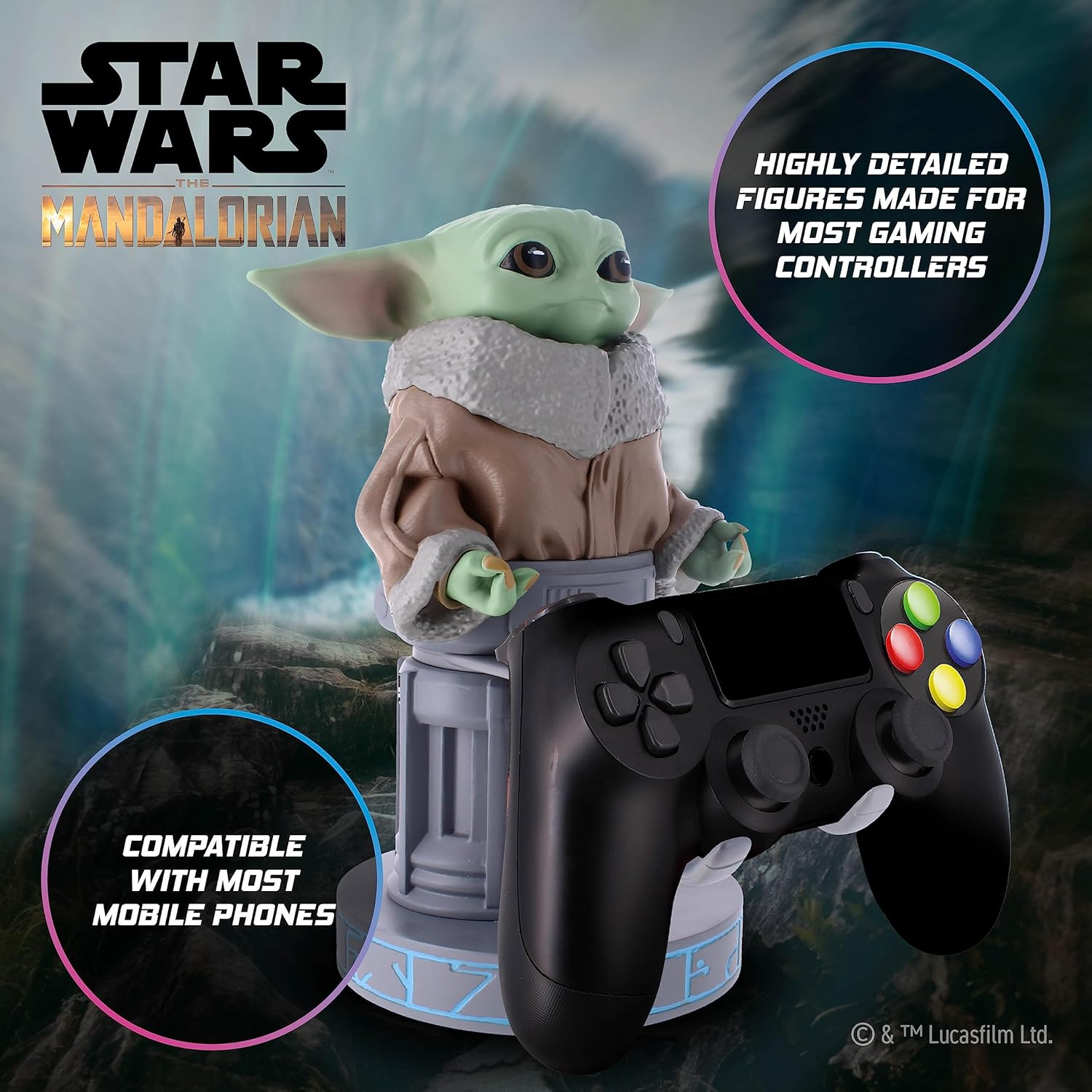 Cable Guys - Star Wars Grogu Seeing Stone Pose Gaming Accessories Holder & Phone Holder for Most Controller (Xbox, Play Station, Nintendo Switch) & Phone image number 2