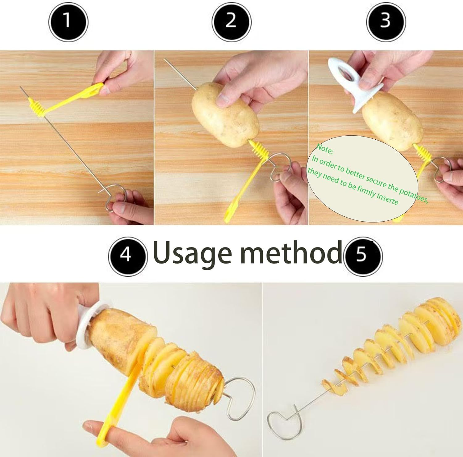 Spiral Slicer, Tower Slicer, Tornado Potato Cutter, Make Potato Slices Spiral Skewer Snacks, Cooking Gadgets Kitchen Accessories 4 Stainless Steel Stick, Carrot Cucumber Barbecue image number 1