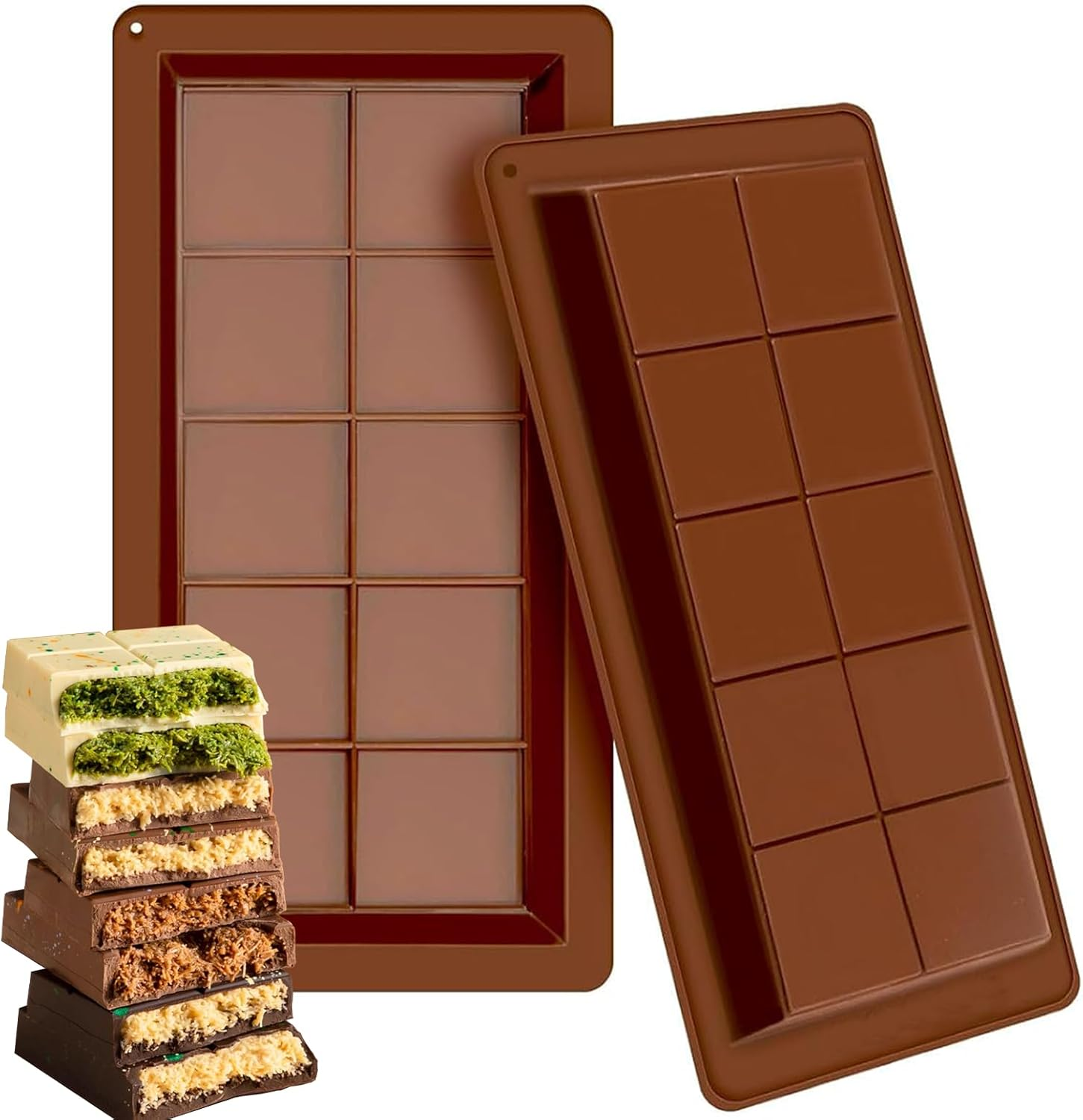 Deep Chocolate Bar Moulds Silicone 2 Pcs Big Chocolate Bar Deep Chocolate Mould Thick Chocolate Mould Candy Moulds (Chocolate-2Pcs) image number 3