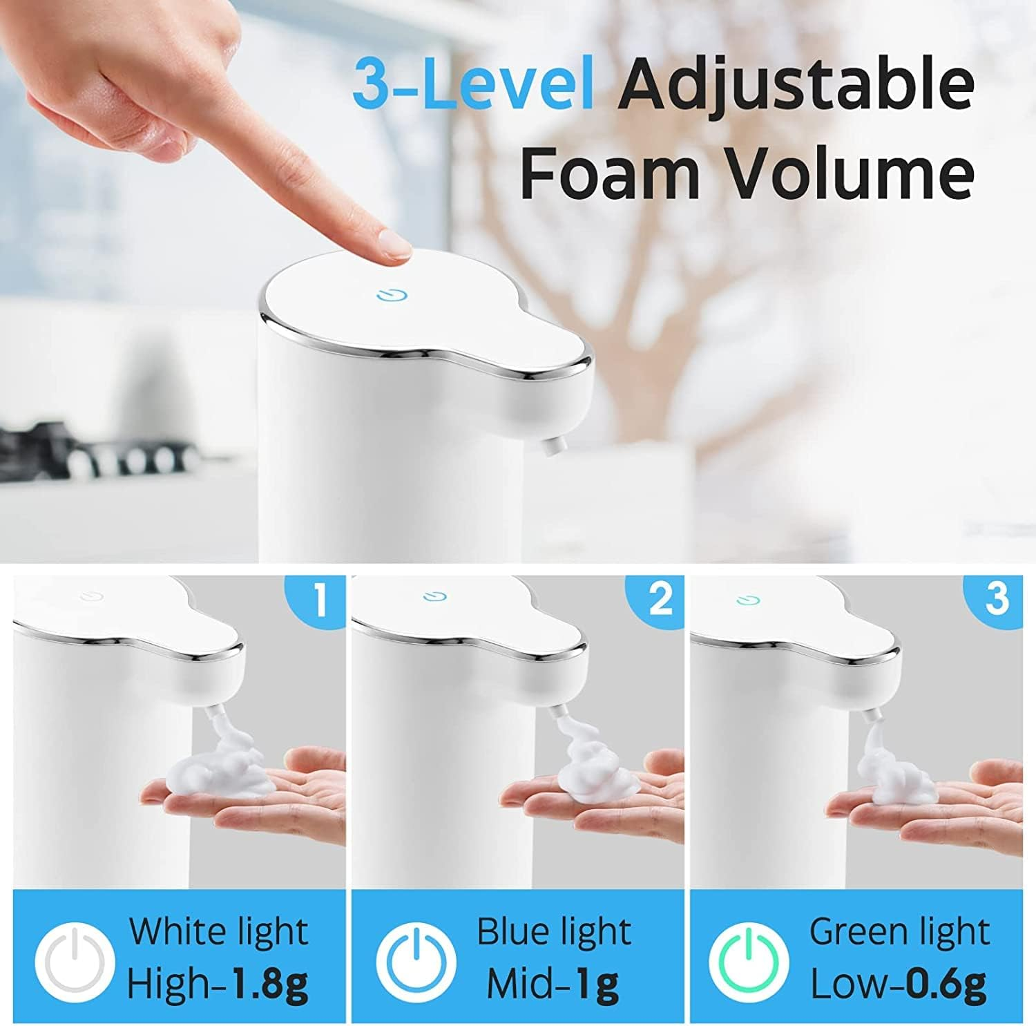 Youker Soap Dispenser Automatic Foaming Soap Dispenser 3-Level Adjustable Touchless Soap Dispenser 300Ml Rechargeable Waterproof Foam Soap Dispenser for Home Bathroom Kitchen image number 3