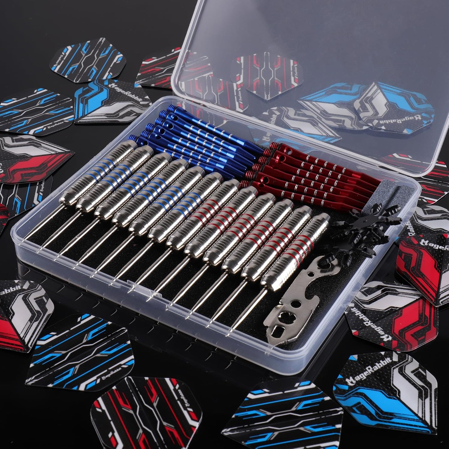 Magerabbit Steel Tip Darts 12Pcs, Metal Darts with 24 Flights+12 Shafts+Dart Tools,Steel Dart for Dartboard image number 3