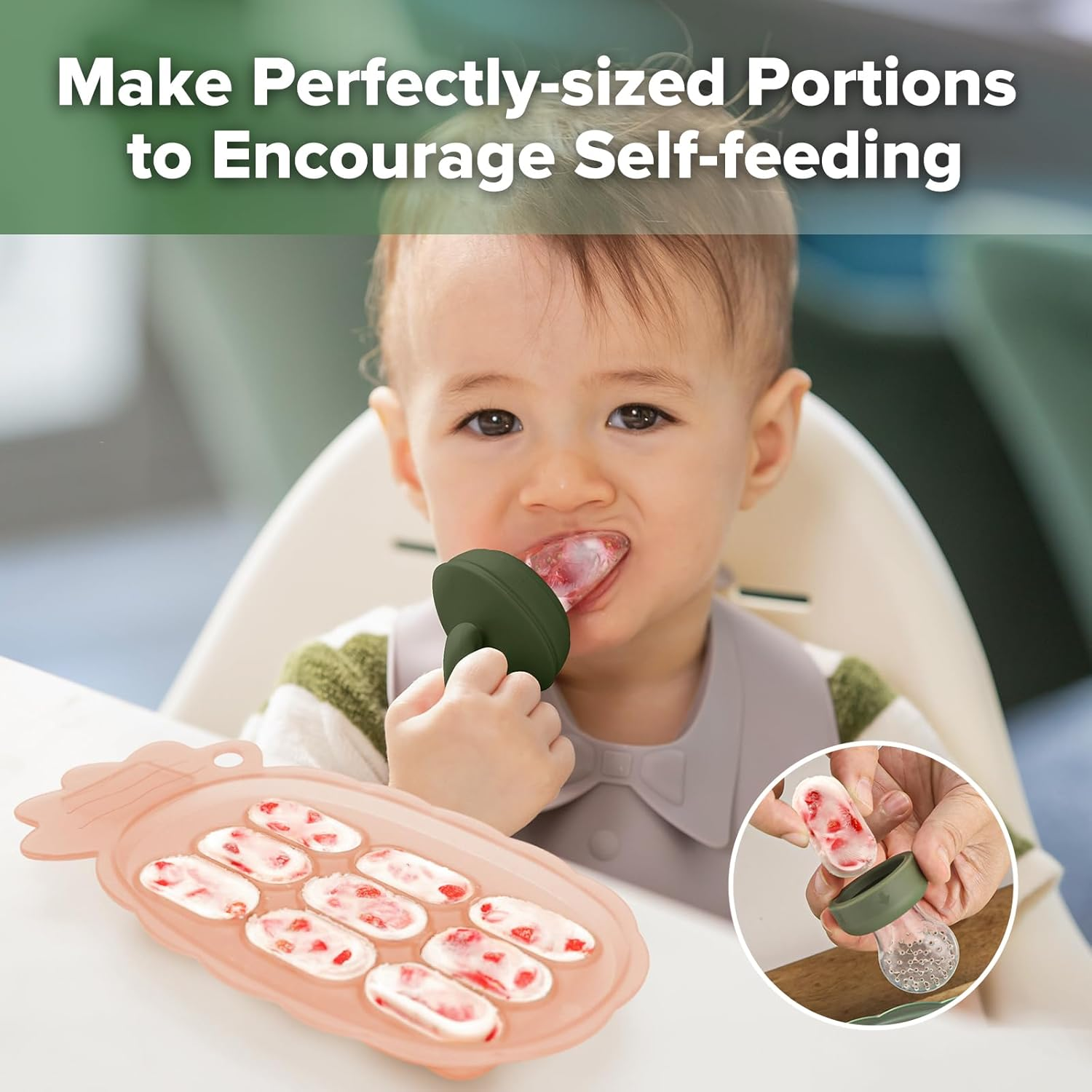 Haakaa Silicone Nibble Freezer Tray -Breastmilk Teething Popsicle Mold - Baby Fruit Food Feeder Teether Tray - Baby Food Maker - Ice Cube Tray - 4 Months+ Babies - BPA Free - Blush - Blush image number 6