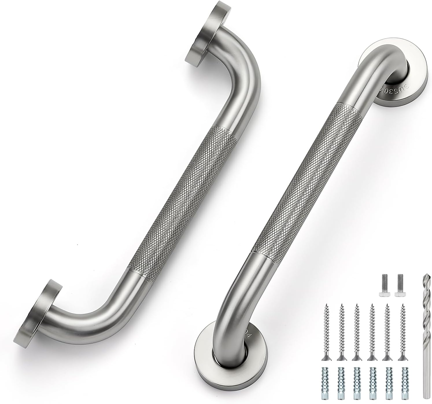 12 Inch Grab Bars for Shower, Anti-Slip Shower Handles for Elderly Stainless Steel Toilet Hand Rail (Brushed Nickel, 2 Pack)